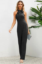Sleek Bowknot Halter Neck Jumpsuit - WEUXS