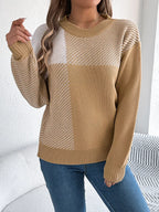 Modern Geometric Khaki Knit Sweater - WEUXS