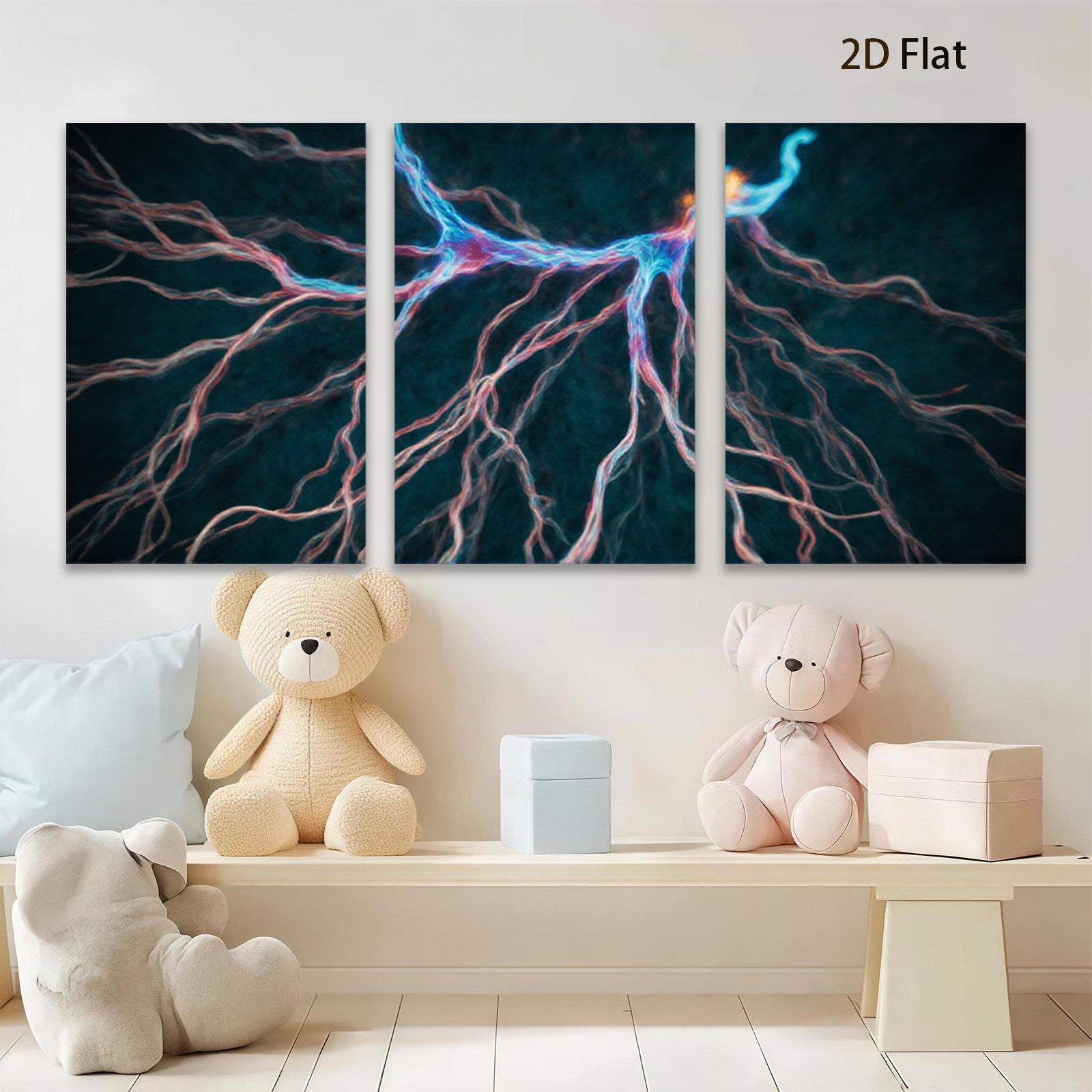 2D flat 1pc Abstract Bioluminescence Neural Network Wall Art Decor for Living Room Bedroom Office Modern Canvas Prints Gallery Wrapped Teal Blue Orange