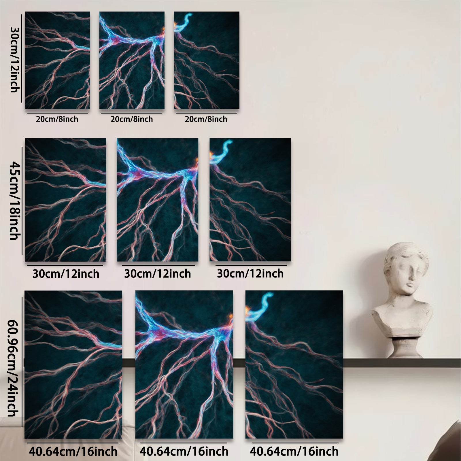 2D flat 1pc Abstract Bioluminescence Neural Network Wall Art Decor for Living Room Bedroom Office Modern Canvas Prints Gallery Wrapped Teal Blue Orange