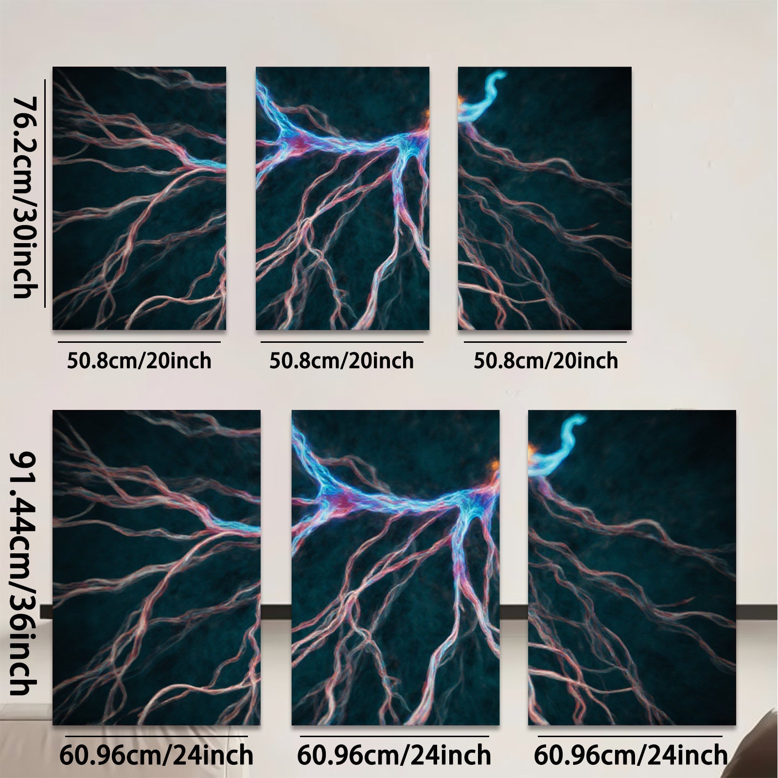 2D flat 1pc Abstract Bioluminescence Neural Network Wall Art Decor for Living Room Bedroom Office Modern Canvas Prints Gallery Wrapped Teal Blue Orange