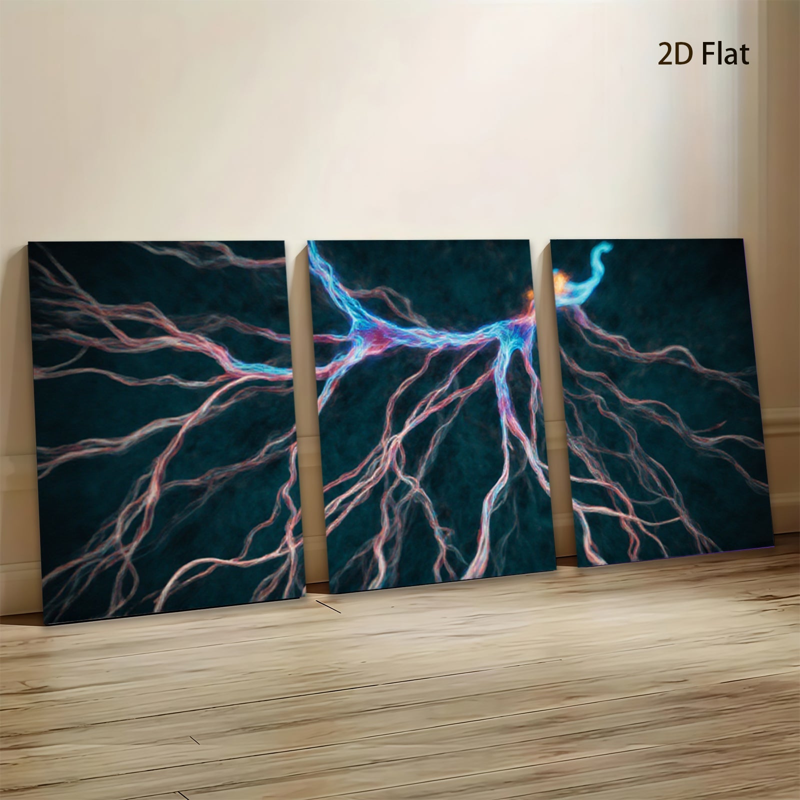 2D flat 1pc Abstract Bioluminescence Neural Network Wall Art Decor for Living Room Bedroom Office Modern Canvas Prints Gallery Wrapped Teal Blue Orange
