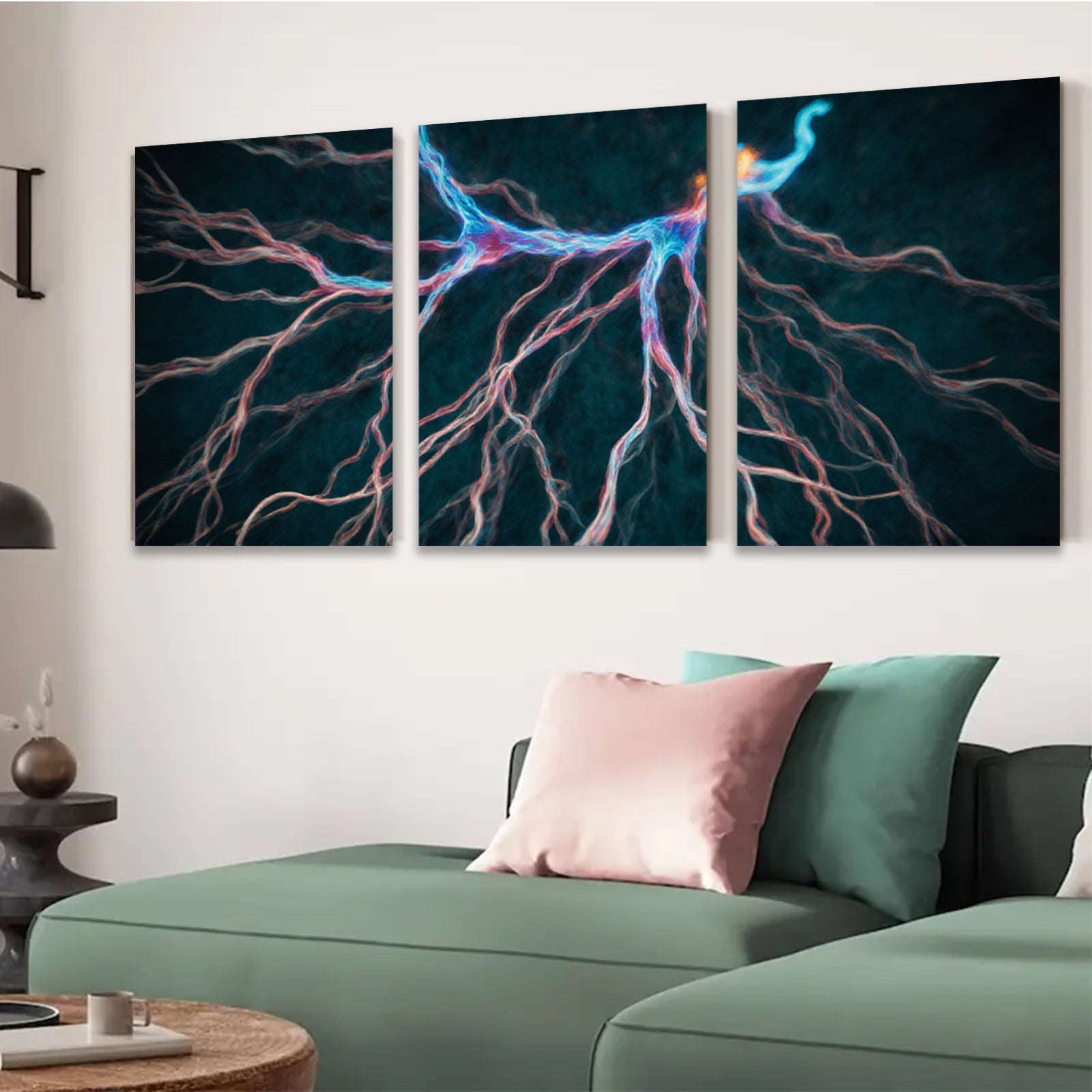 2D flat 1pc Abstract Bioluminescence Neural Network Wall Art Decor for Living Room Bedroom Office Modern Canvas Prints Gallery Wrapped Teal Blue Orange