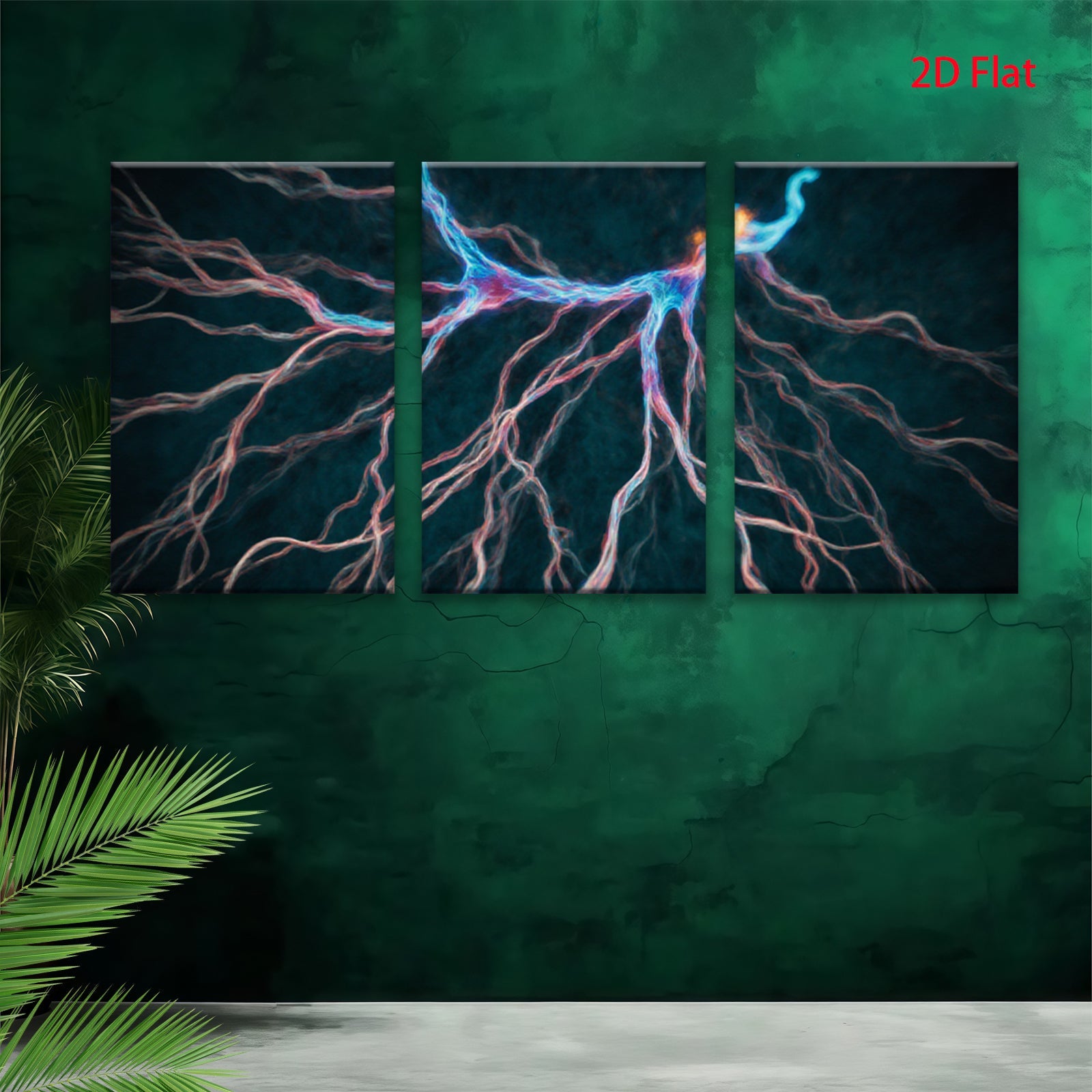 2D flat 1pc Abstract Bioluminescence Neural Network Wall Art Decor for Living Room Bedroom Office Modern Canvas Prints Gallery Wrapped Teal Blue Orange