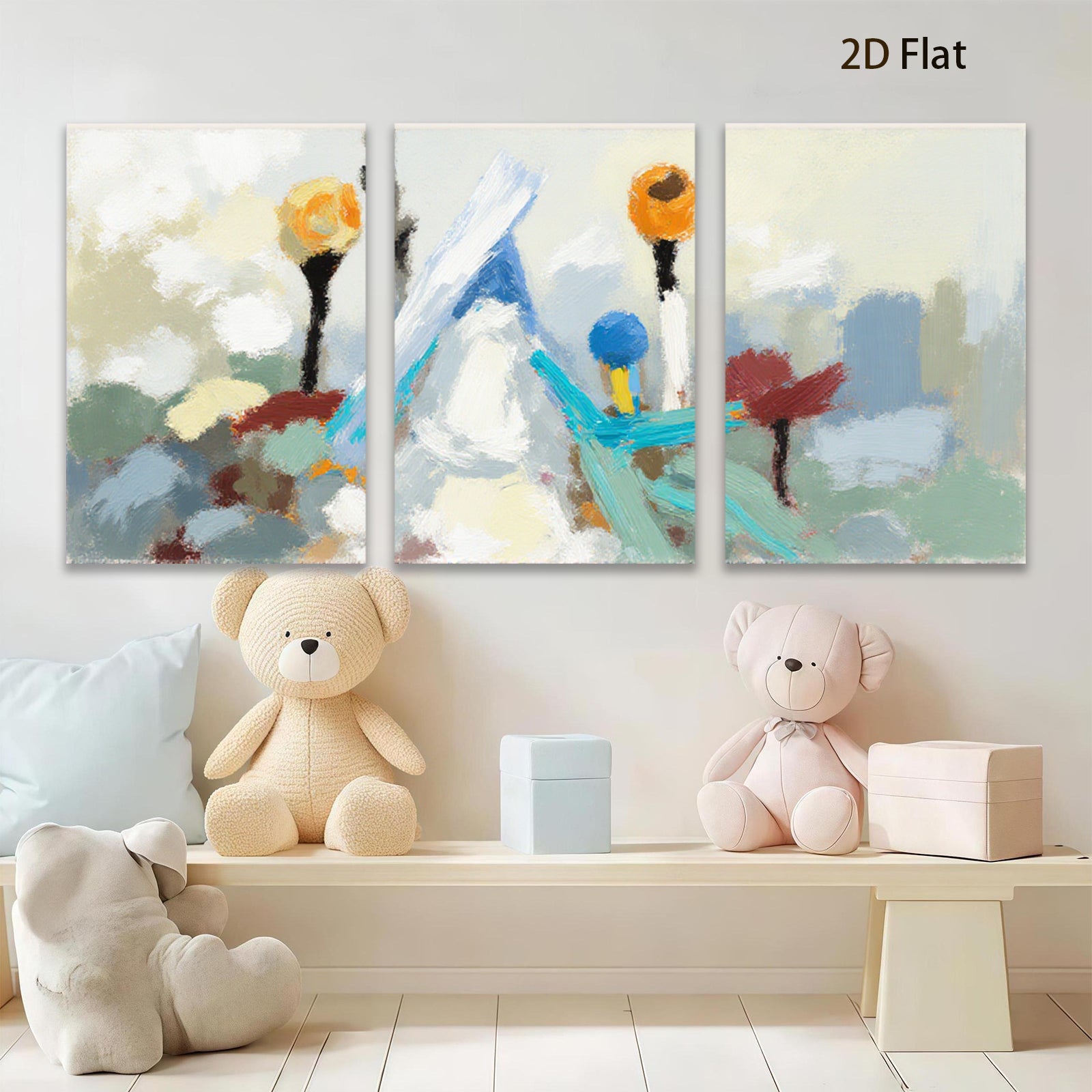 2D flat 1pc Abstract Birds Canvas Wall Art Modern Farmhouse Decor Living Room Bedroom Gallery Wrapped Ready to Hang Rustic Chic