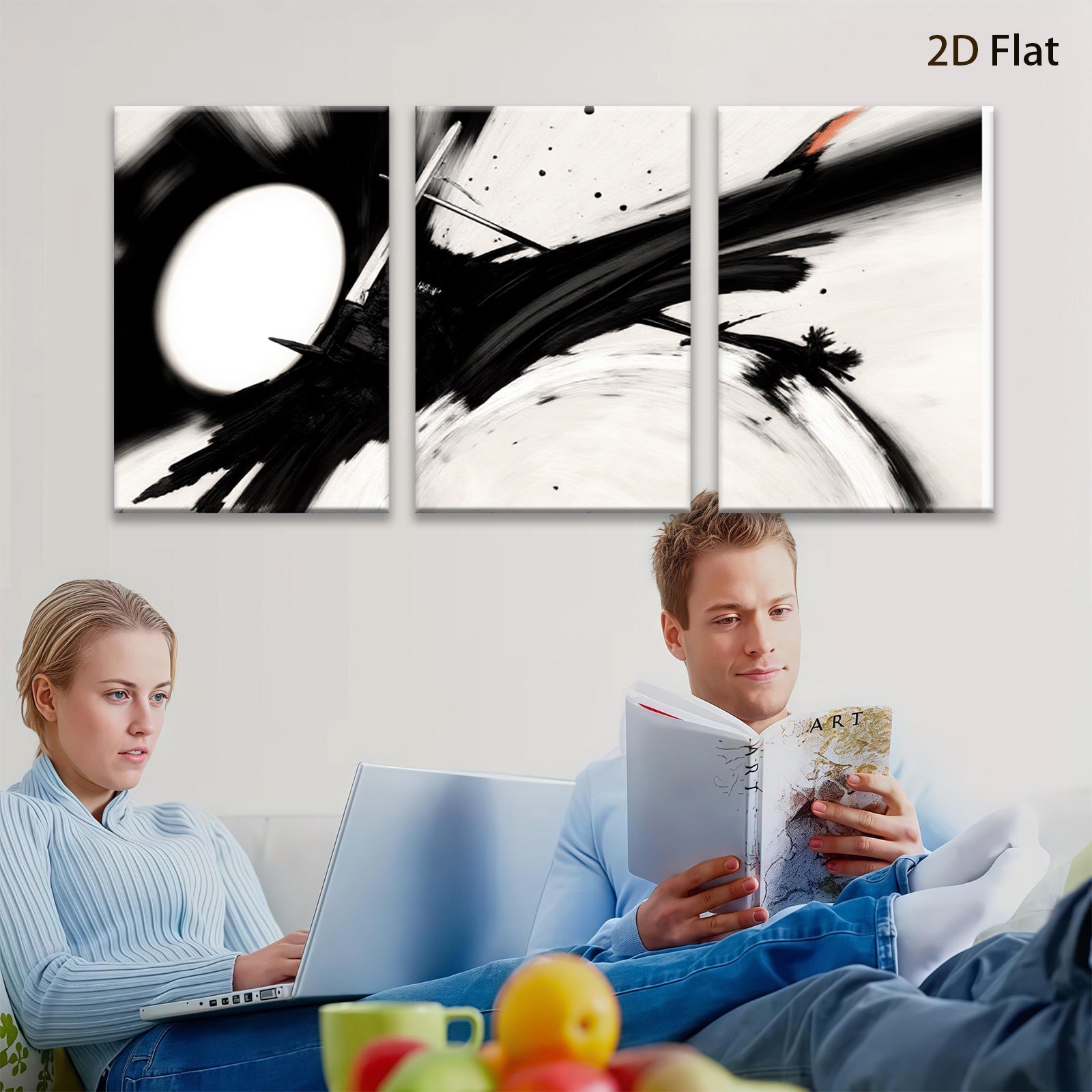 2D flat 1pc Abstract Black Brushstrokes Modern Wall Art for Living Room Bedroom Gallery Wrapped Canvas Prints Home Decor Farmhouse Style Rustic Chic