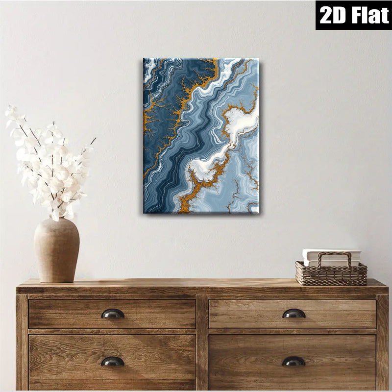 2D flat 1pc Abstract Blue Gold Marble Swirls Modern Wall Art Decor Living Room Bedroom Canvas Prints Gallery Wrapped Timeless Design Home Accents Trending Now
