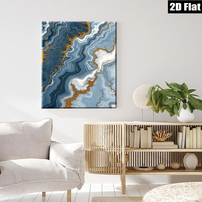 2D flat 1pc Abstract Blue Gold Marble Swirls Modern Wall Art Decor Living Room Bedroom Canvas Prints Gallery Wrapped Timeless Design Home Accents Trending Now