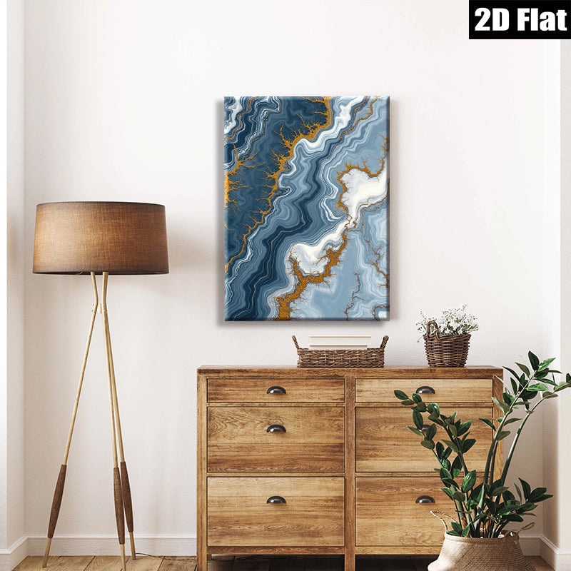 2D flat 1pc Abstract Blue Gold Marble Swirls Modern Wall Art Decor Living Room Bedroom Canvas Prints Gallery Wrapped Timeless Design Home Accents Trending Now