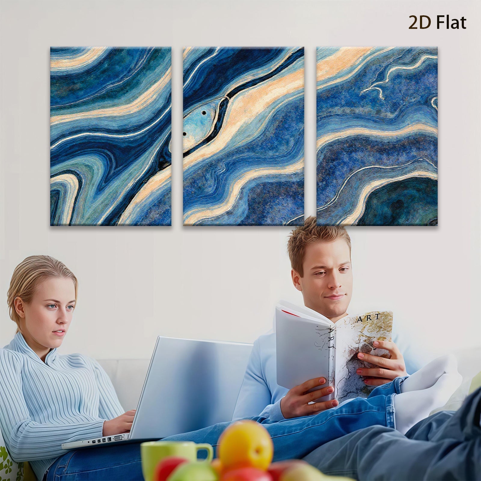2D flat 1pc Abstract Blue Swirls Modern Wall Art Living Room Bedroom Decor Coastal Farmhouse Style Canvas Prints Gallery Wrapped Ready to Hang