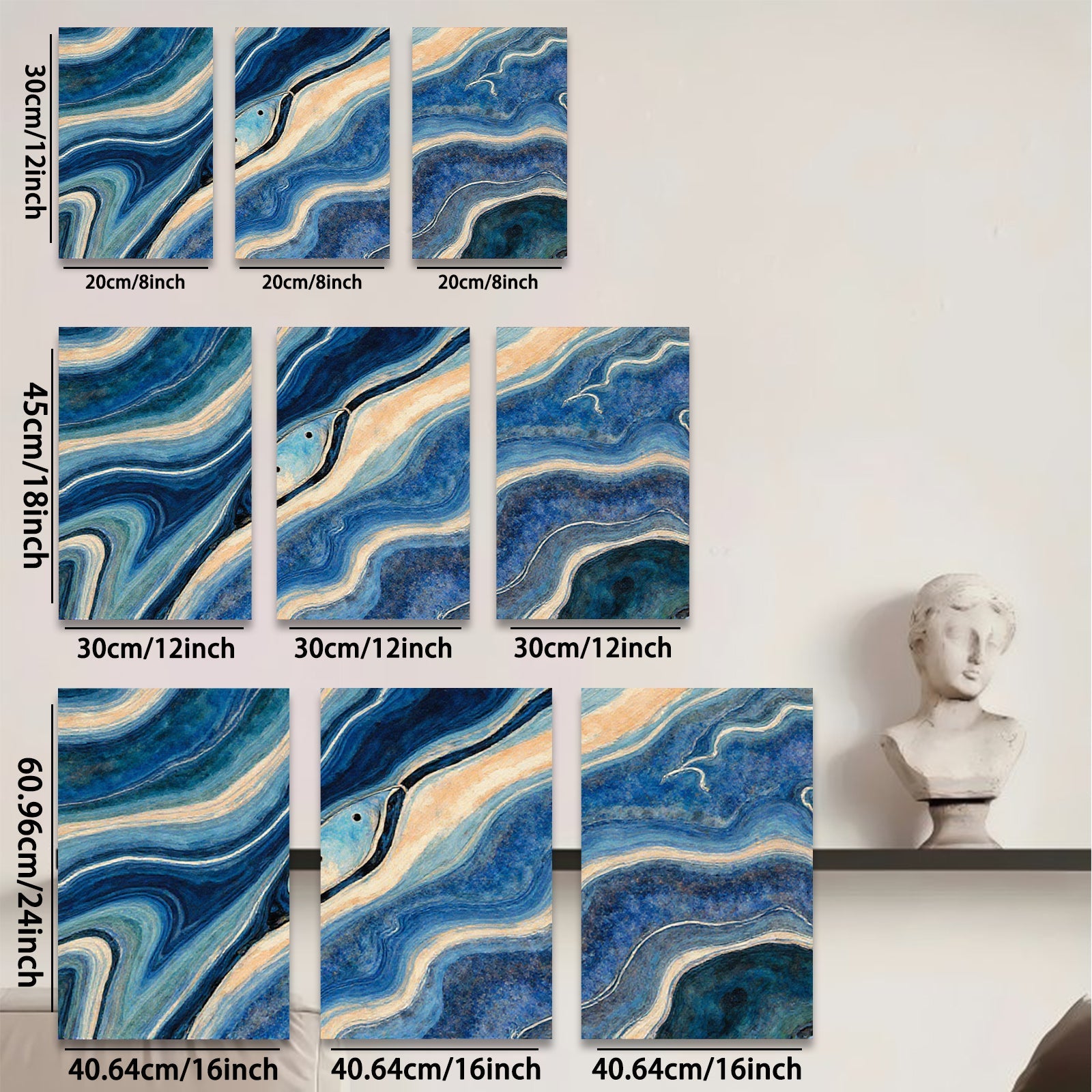 2D flat 1pc Abstract Blue Swirls Modern Wall Art Living Room Bedroom Decor Coastal Farmhouse Style Canvas Prints Gallery Wrapped Ready to Hang