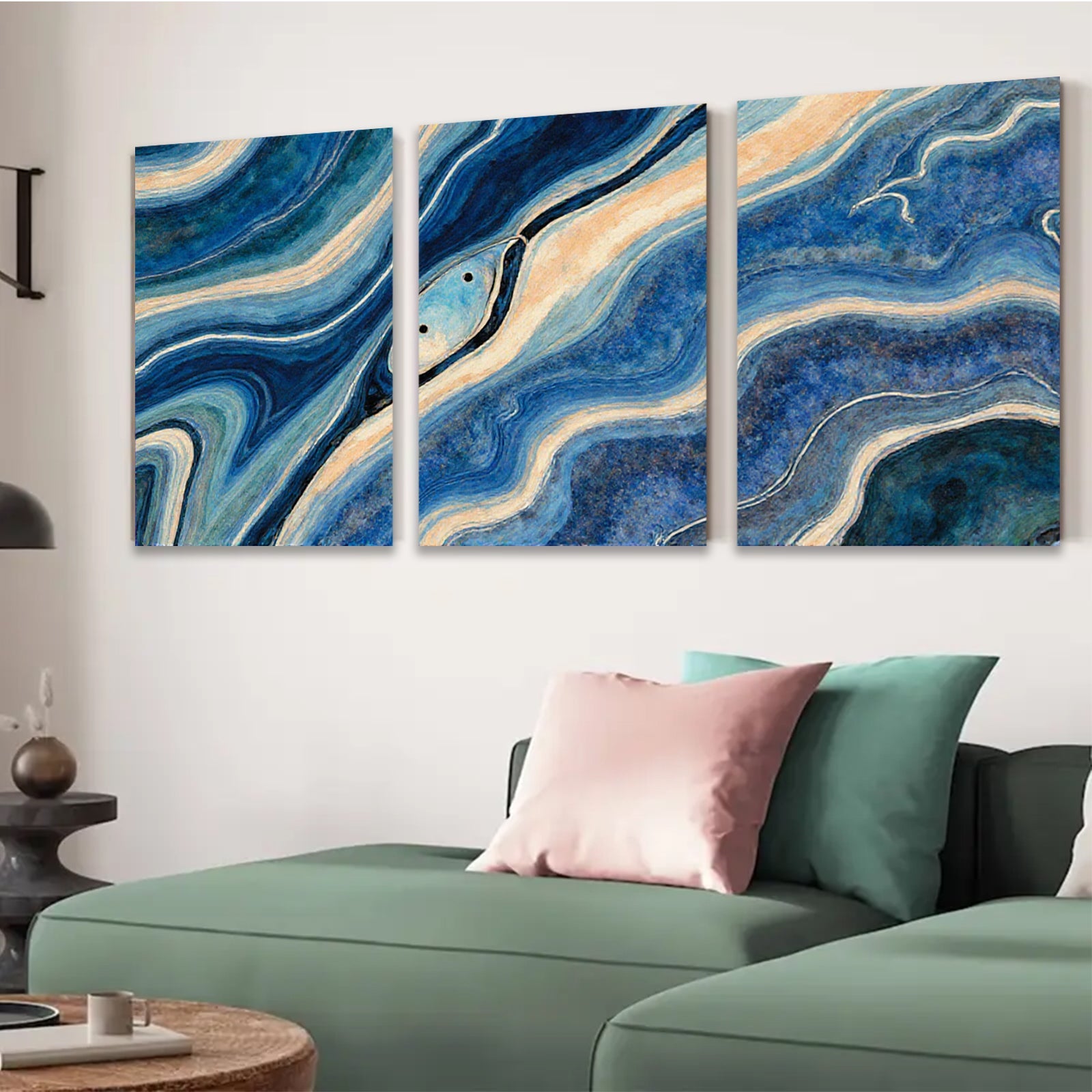 2D flat 1pc Abstract Blue Swirls Modern Wall Art Living Room Bedroom Decor Coastal Farmhouse Style Canvas Prints Gallery Wrapped Ready to Hang