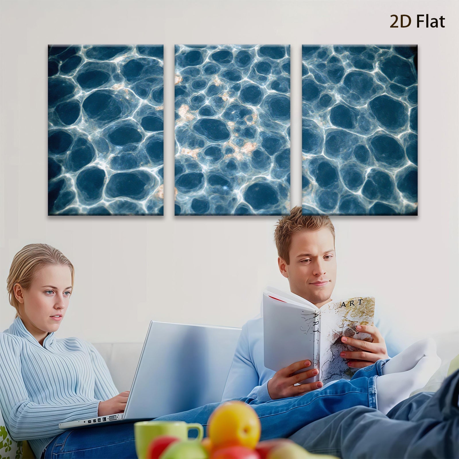 2D flat 1pc Abstract Blue Vein Marble Texture Wall Art Decor Living Room Bedroom Modern Farmhouse Gallery Wrapped Canvas Prints Ready to Hang Large Size