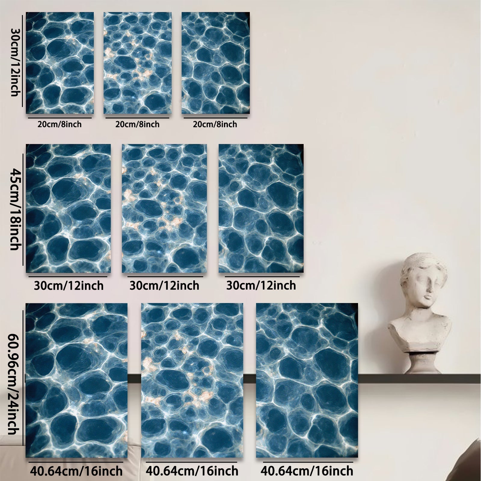 2D flat 1pc Abstract Blue Vein Marble Texture Wall Art Decor Living Room Bedroom Modern Farmhouse Gallery Wrapped Canvas Prints Ready to Hang Large Size