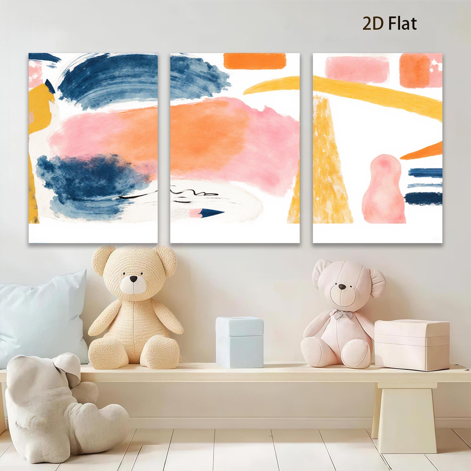 2D flat 1pc Abstract Brushstroke Canvas Wall Art Modern Farmhouse Decor Living Room Bedroom Gallery Wrapped Ready to Hang Teal Orange Pink
