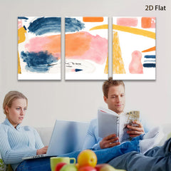 2D flat 1pc Abstract Brushstroke Canvas Wall Art Modern Farmhouse Decor Living Room Bedroom Gallery Wrapped Ready to Hang Teal Orange Pink