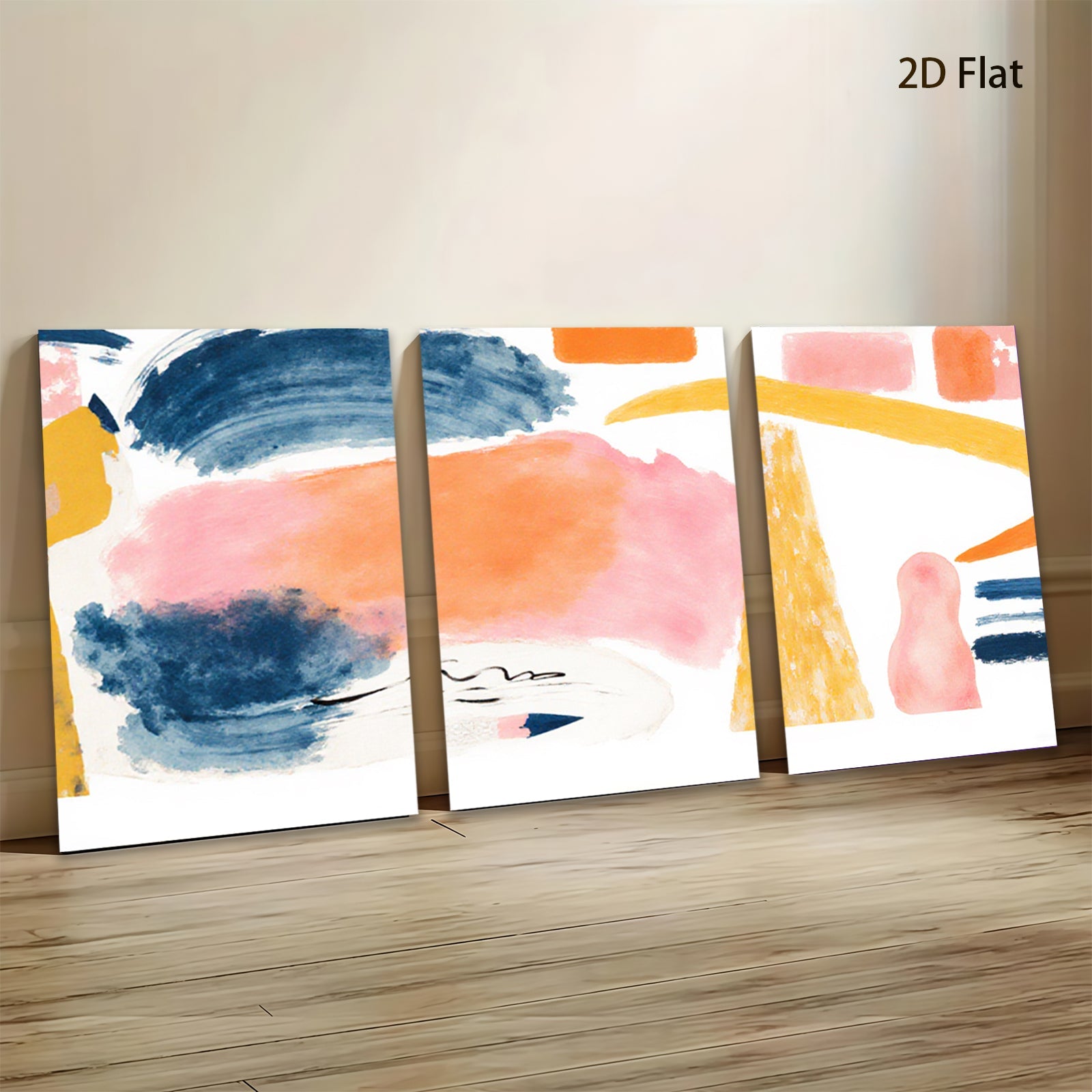 2D flat 1pc Abstract Brushstroke Canvas Wall Art Modern Farmhouse Decor Living Room Bedroom Gallery Wrapped Ready to Hang Teal Orange Pink