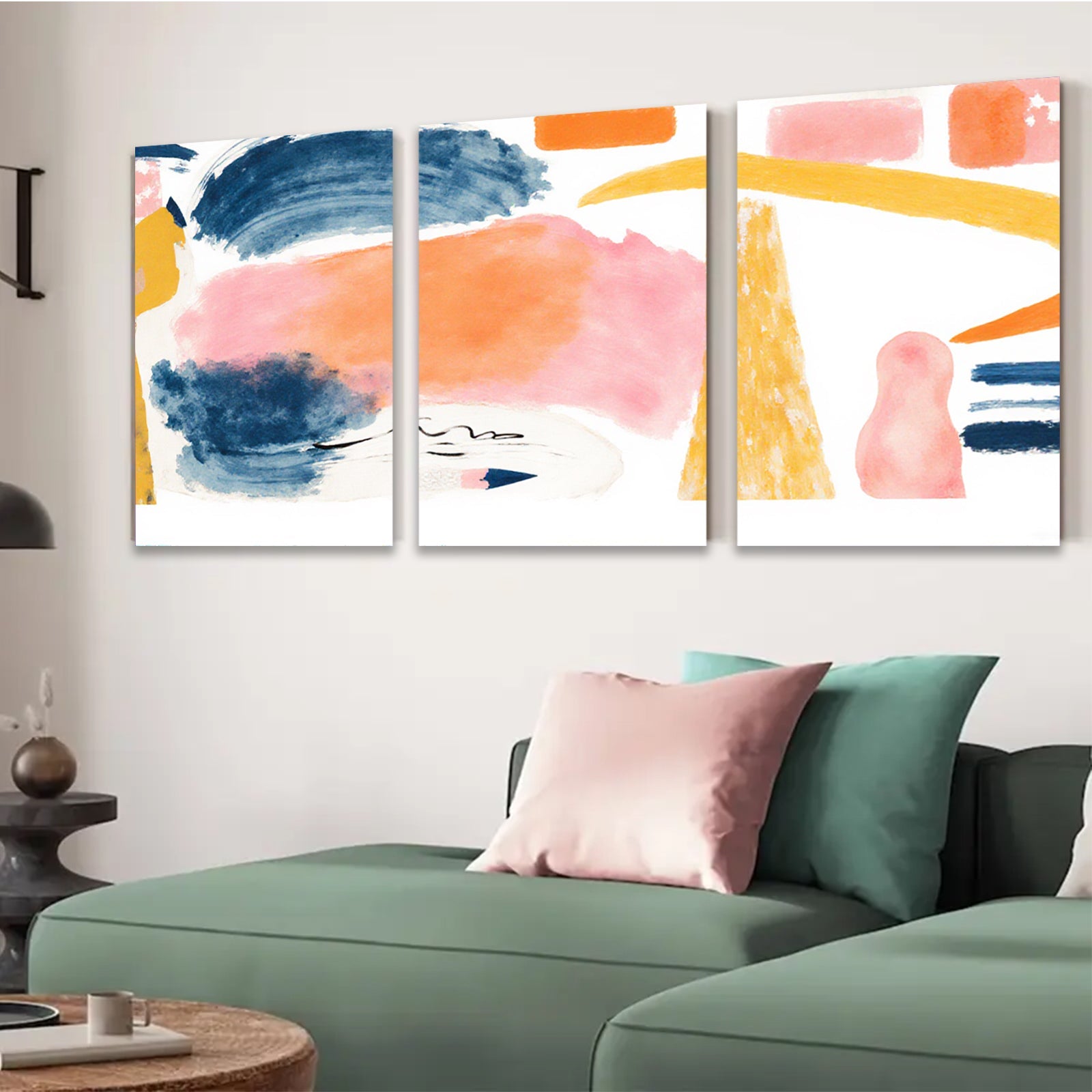 2D flat 1pc Abstract Brushstroke Canvas Wall Art Modern Farmhouse Decor Living Room Bedroom Gallery Wrapped Ready to Hang Teal Orange Pink
