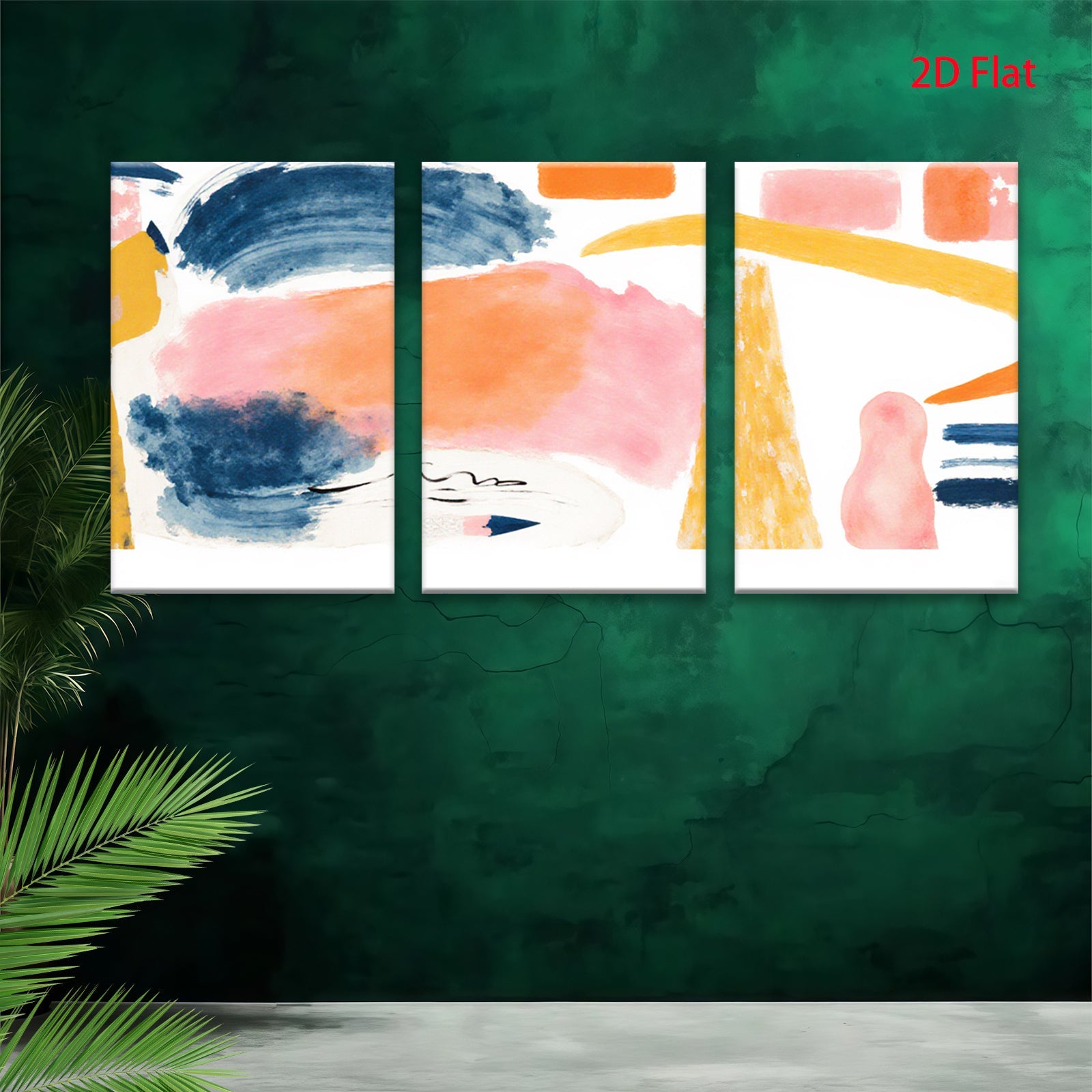 2D flat 1pc Abstract Brushstroke Canvas Wall Art Modern Farmhouse Decor Living Room Bedroom Gallery Wrapped Ready to Hang Teal Orange Pink
