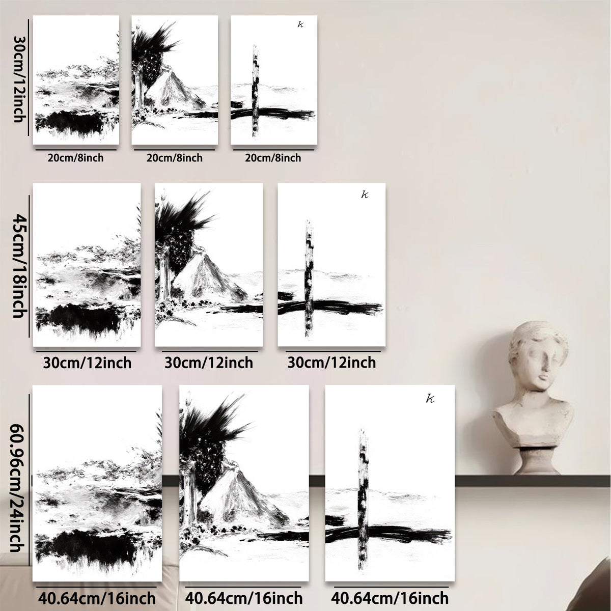 2D flat 1pc Abstract Brushstroke Mountainscape Wall Art for Living Room Bedroom Home Decor Gallery Wrapped Canvas Prints Modern Farmhouse Rustic Aesthetic