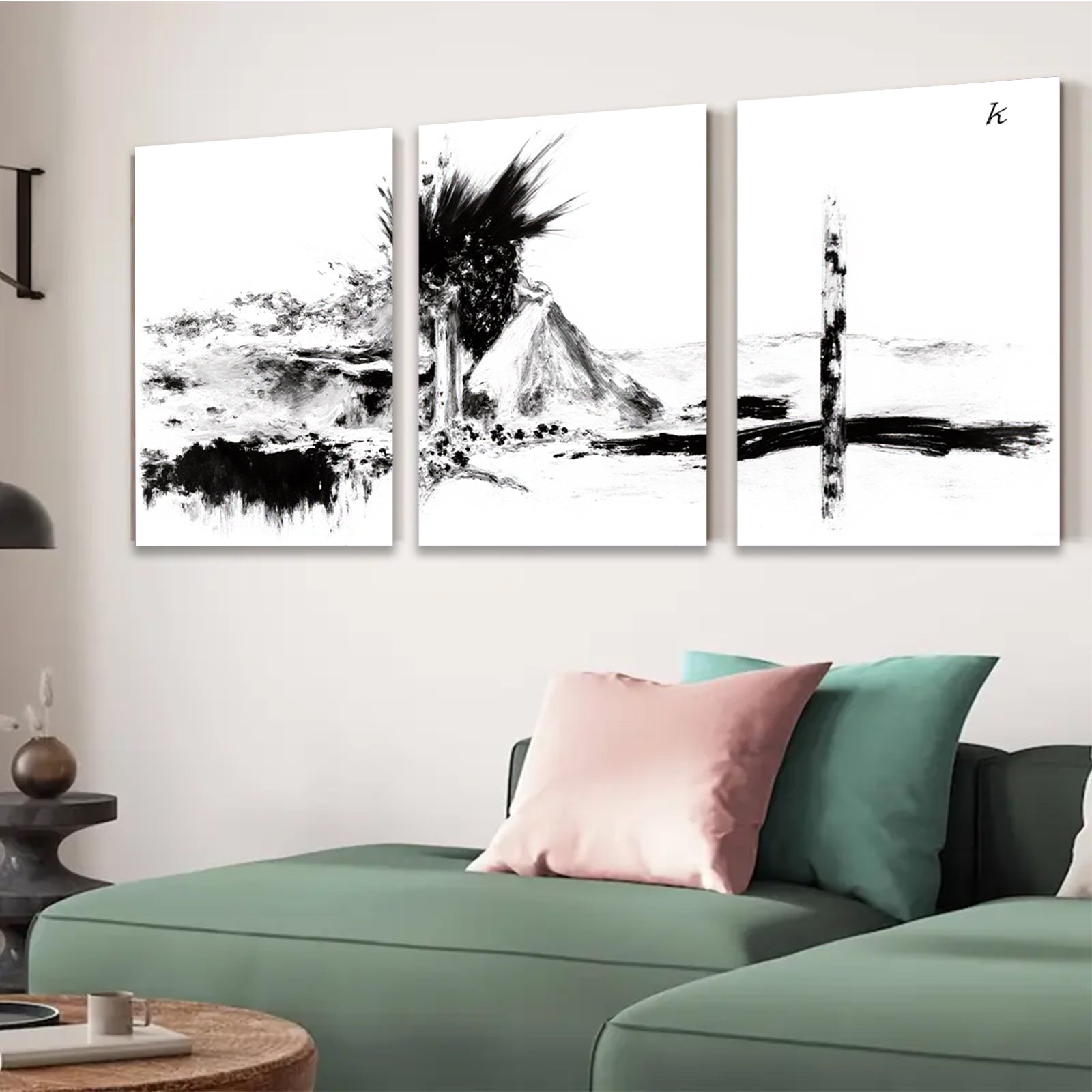 2D flat 1pc Abstract Brushstroke Mountainscape Wall Art for Living Room Bedroom Home Decor Gallery Wrapped Canvas Prints Modern Farmhouse Rustic Aesthetic