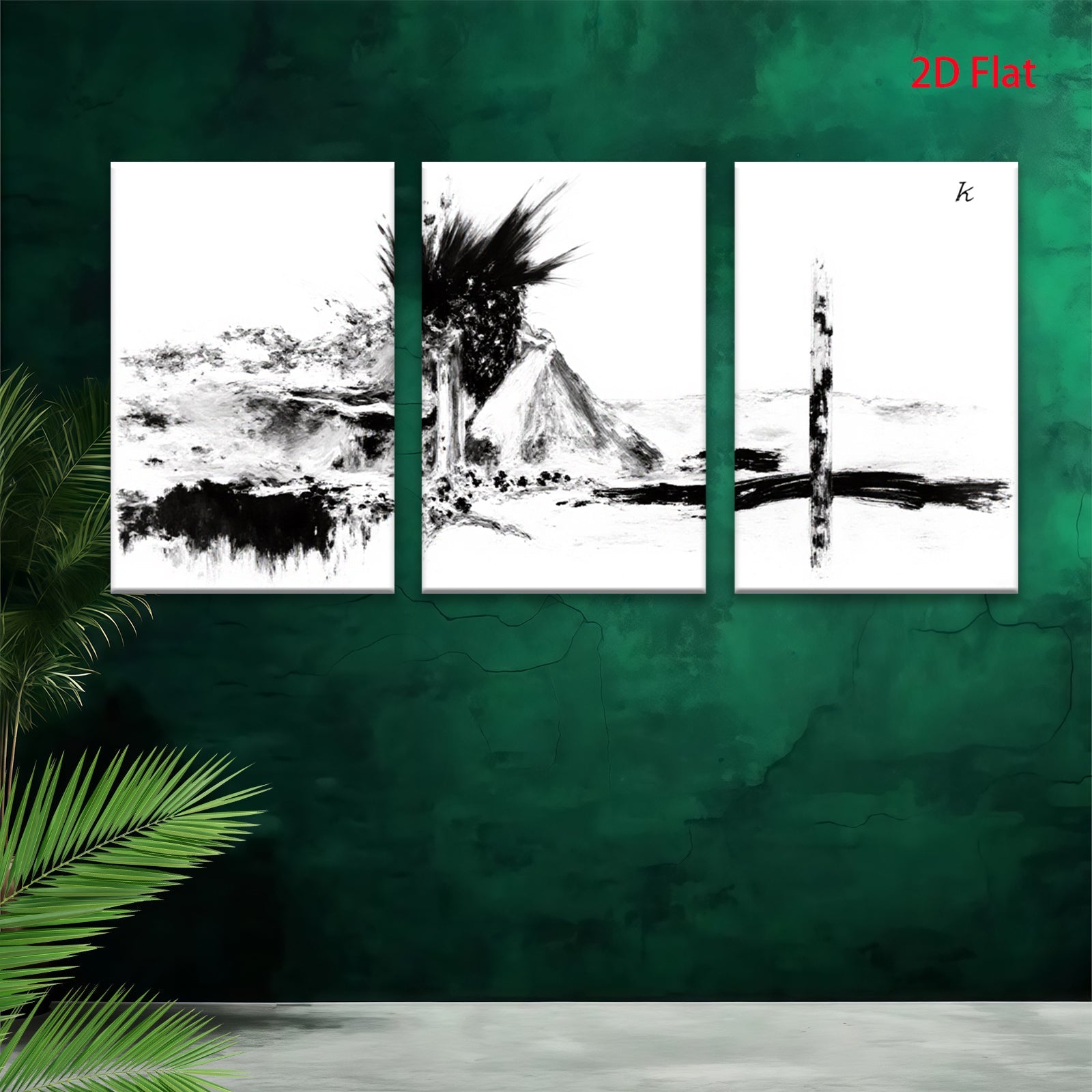 2D flat 1pc Abstract Brushstroke Mountainscape Wall Art for Living Room Bedroom Home Decor Gallery Wrapped Canvas Prints Modern Farmhouse Rustic Aesthetic