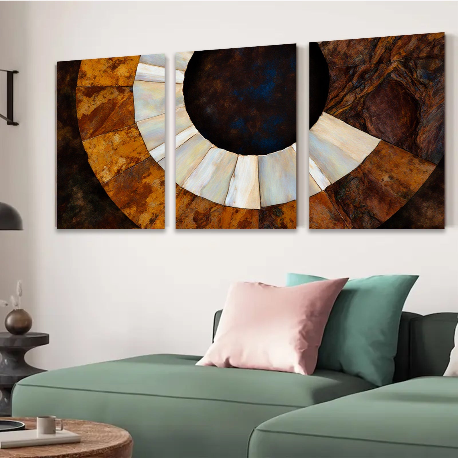 2D flat 1pc Abstract Circular Swirl Warm Tones Living Room Bedroom Gallery Wall Art Modern Farmhouse Decor Coastal Style Canvas Print