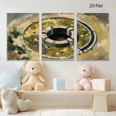 2D flat 1pc Abstract Circular Well Study Farmhouse Wall Decor Living Room Bedroom Art Canvas Prints Modern Rustic Gallery Wrapped Tealight Warm Cozy