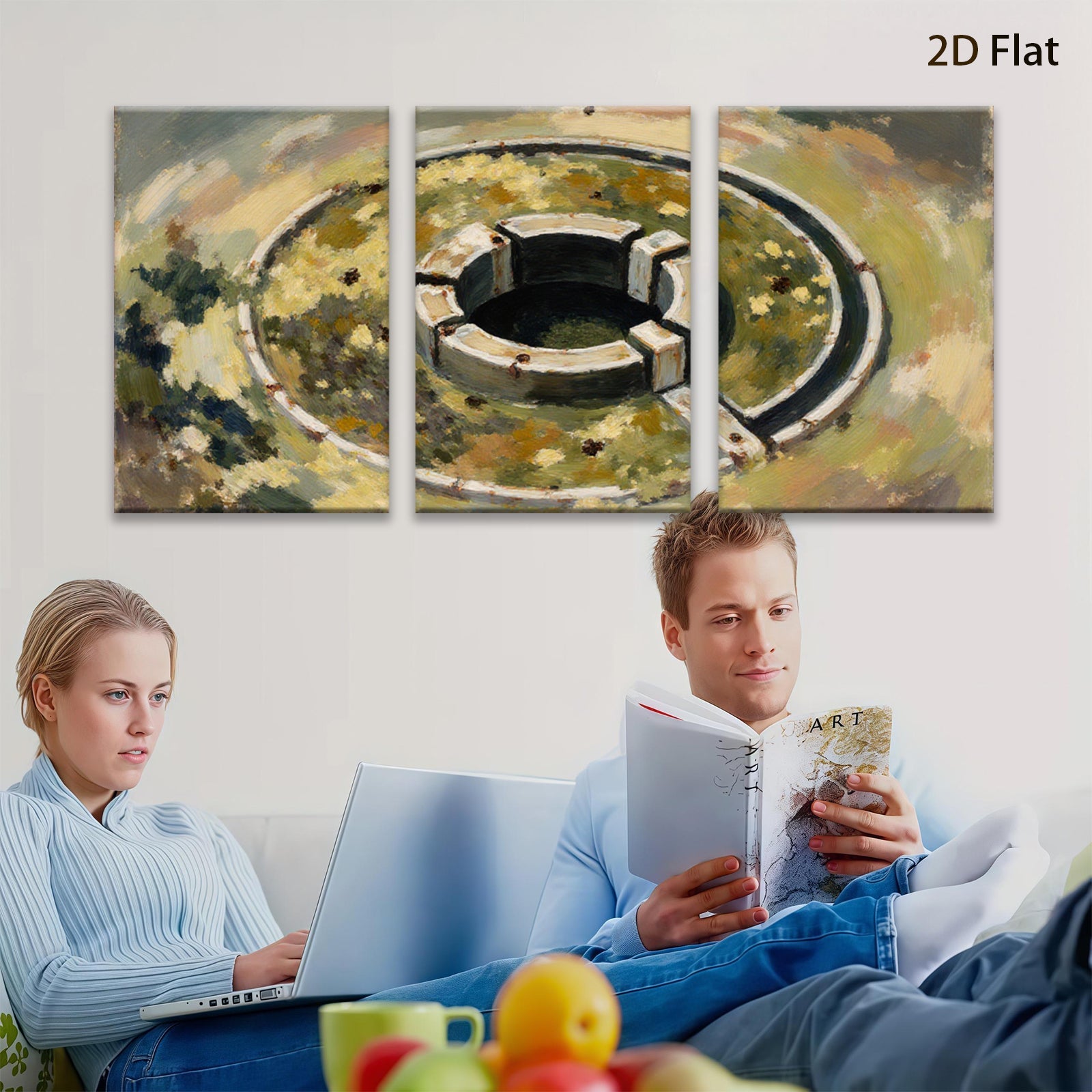 2D flat 1pc Abstract Circular Well Study Farmhouse Wall Decor Living Room Bedroom Art Canvas Prints Modern Rustic Gallery Wrapped Tealight Warm Cozy