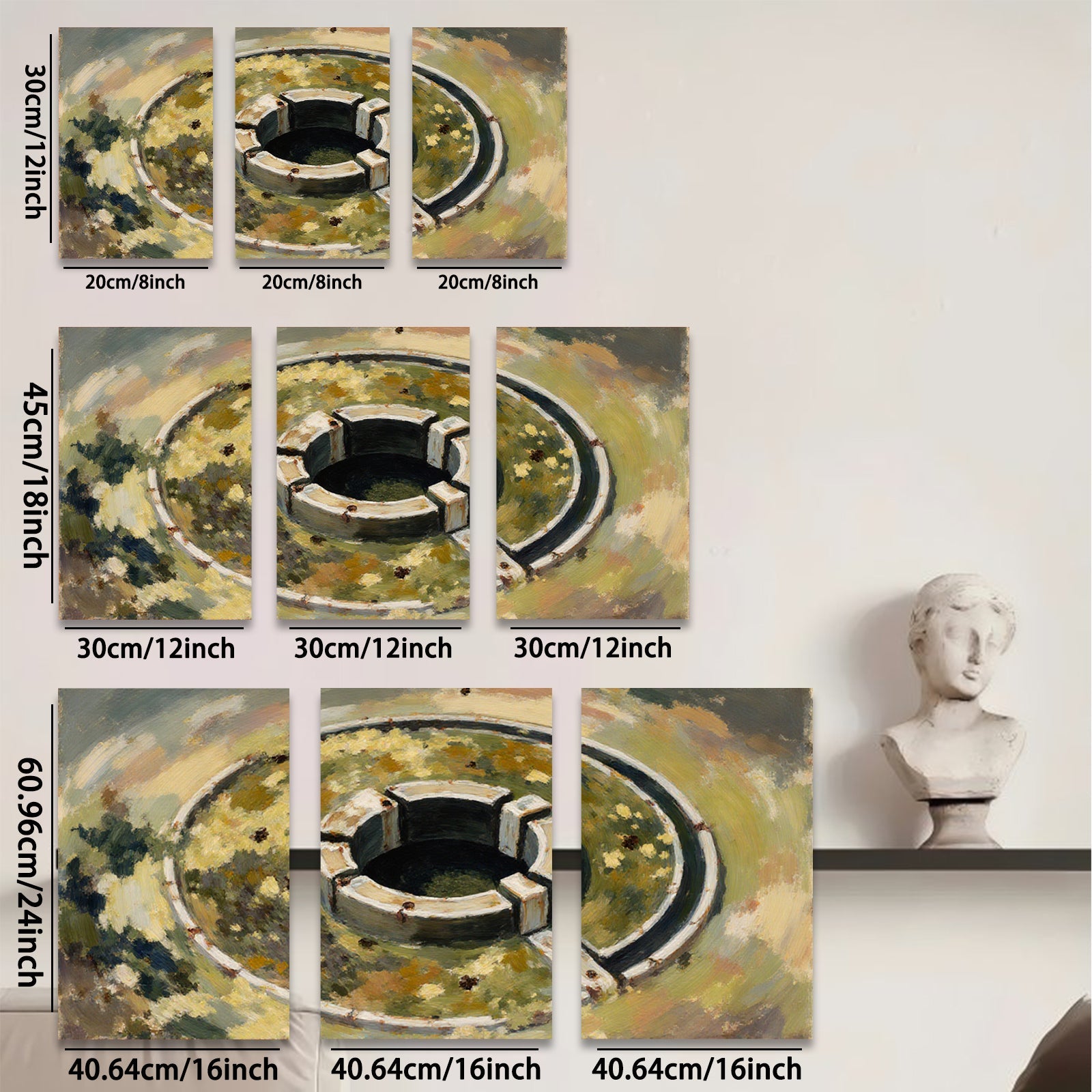 2D flat 1pc Abstract Circular Well Study Farmhouse Wall Decor Living Room Bedroom Art Canvas Prints Modern Rustic Gallery Wrapped Tealight Warm Cozy