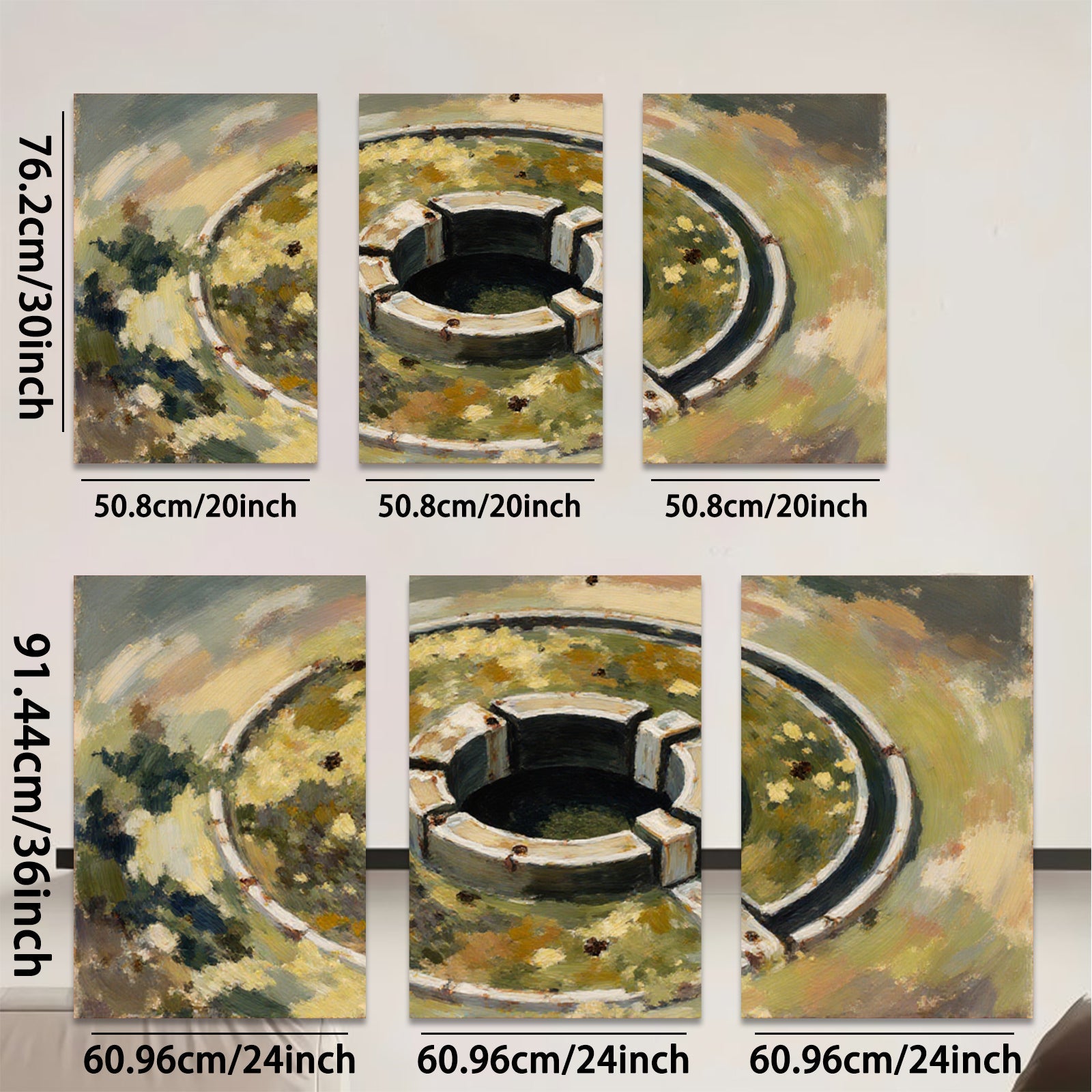 2D flat 1pc Abstract Circular Well Study Farmhouse Wall Decor Living Room Bedroom Art Canvas Prints Modern Rustic Gallery Wrapped Tealight Warm Cozy