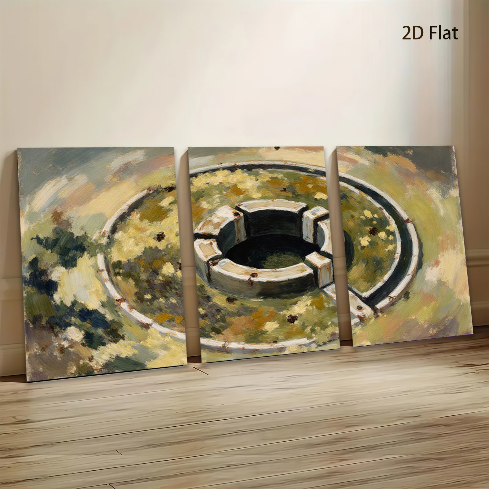 2D flat 1pc Abstract Circular Well Study Farmhouse Wall Decor Living Room Bedroom Art Canvas Prints Modern Rustic Gallery Wrapped Tealight Warm Cozy