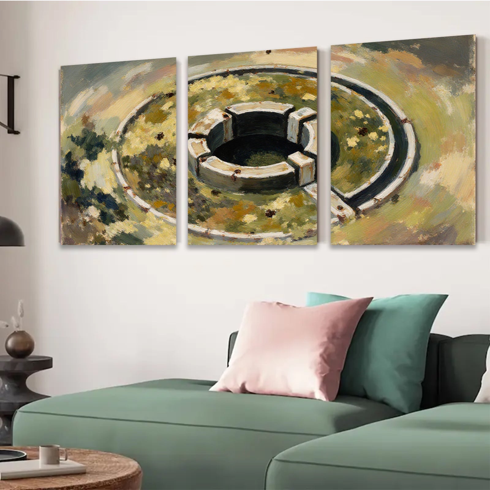 2D flat 1pc Abstract Circular Well Study Farmhouse Wall Decor Living Room Bedroom Art Canvas Prints Modern Rustic Gallery Wrapped Tealight Warm Cozy