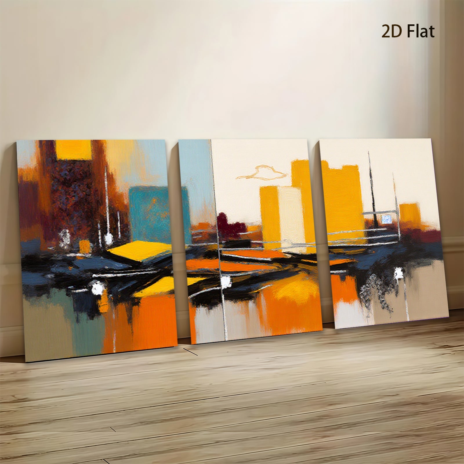 2D flat 1pc Abstract Cityscape Reflections Modern Wall Art Living Room Bedroom Decor Canvas Prints Large Size Contemporary Home Decorations