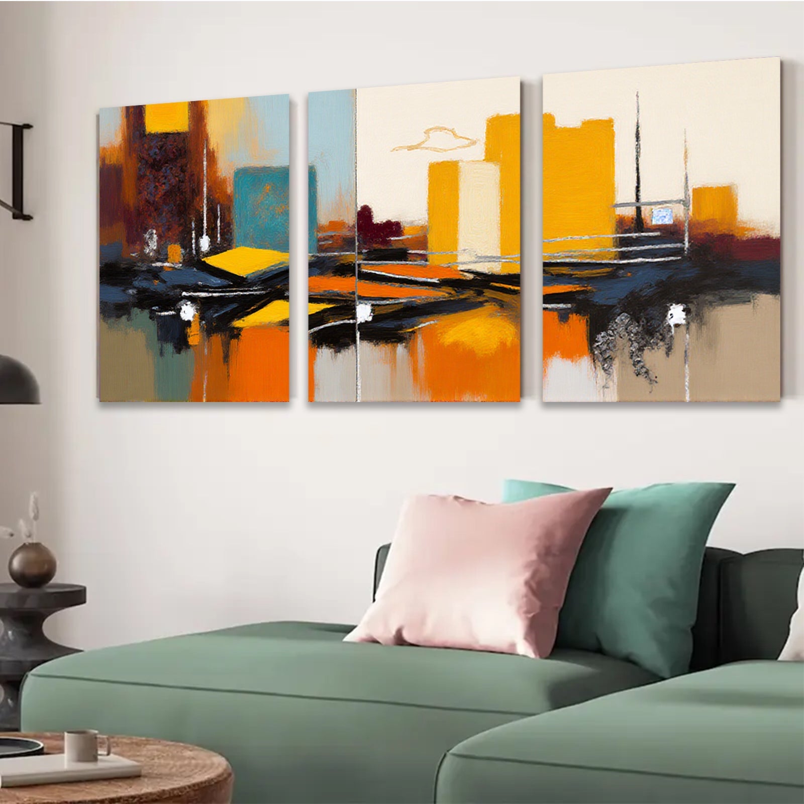2D flat 1pc Abstract Cityscape Reflections Modern Wall Art Living Room Bedroom Decor Canvas Prints Large Size Contemporary Home Decorations