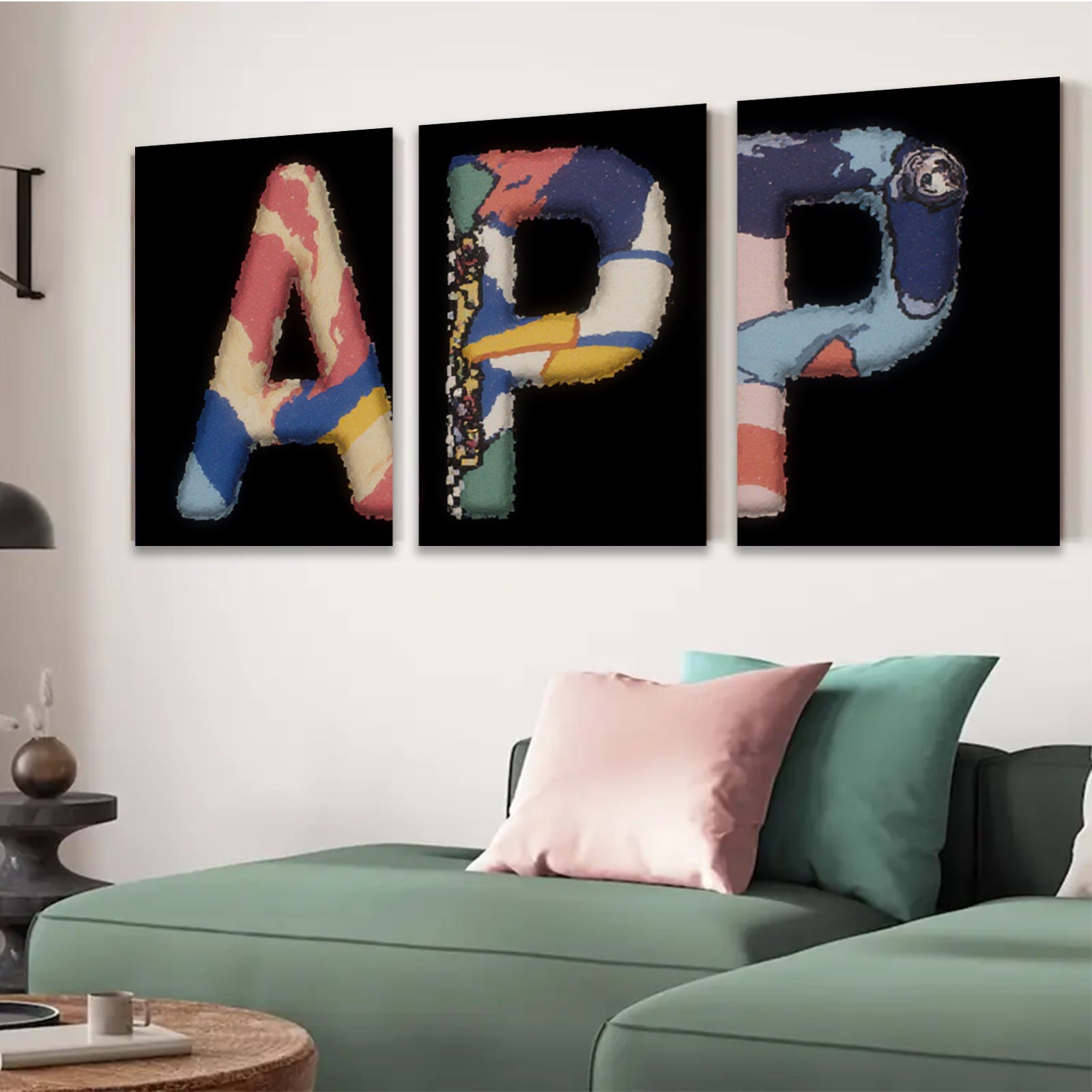 2D flat 1pc Abstract Colorful Letter Art Wall Decor Modern Canvas Prints Living Room Bedroom Home Office Gallery Wrapped Ready to Hang Farmhouse Style