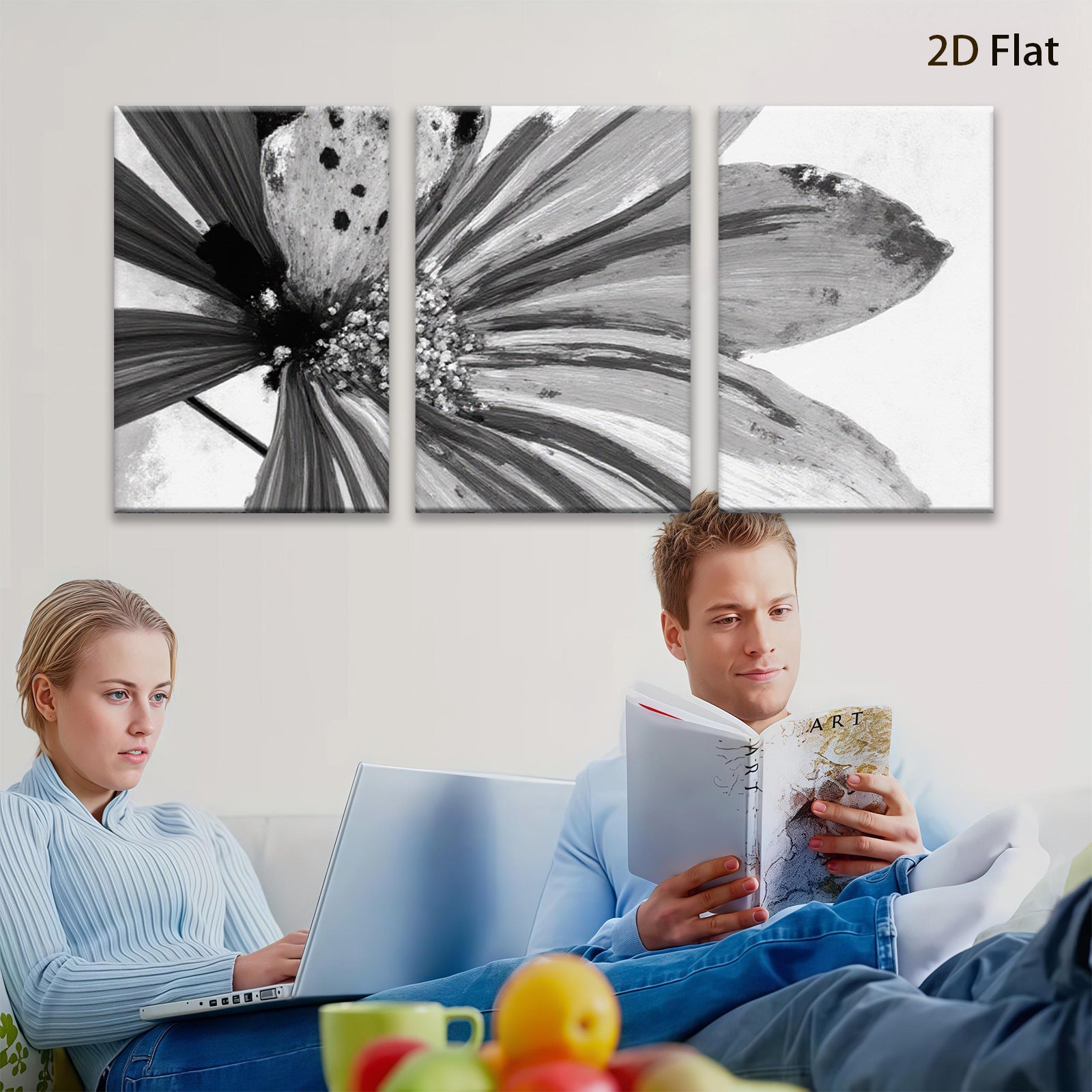 2D flat 1pc Abstract Floral Bloom Canvas Wall Art for Living Room Bedroom Modern Farmhouse Decor Gallery Wrapped Ready to Hang