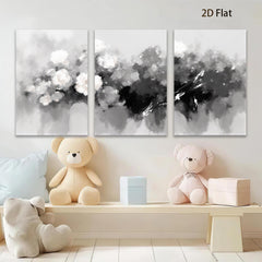 2D flat 1pc Abstract Floral Canvas Wall Art Modern Farmhouse Decor Living Room Bedroom Bathroom Gallery Wrapped Ready to Hang Teal Gray Neutral Tones