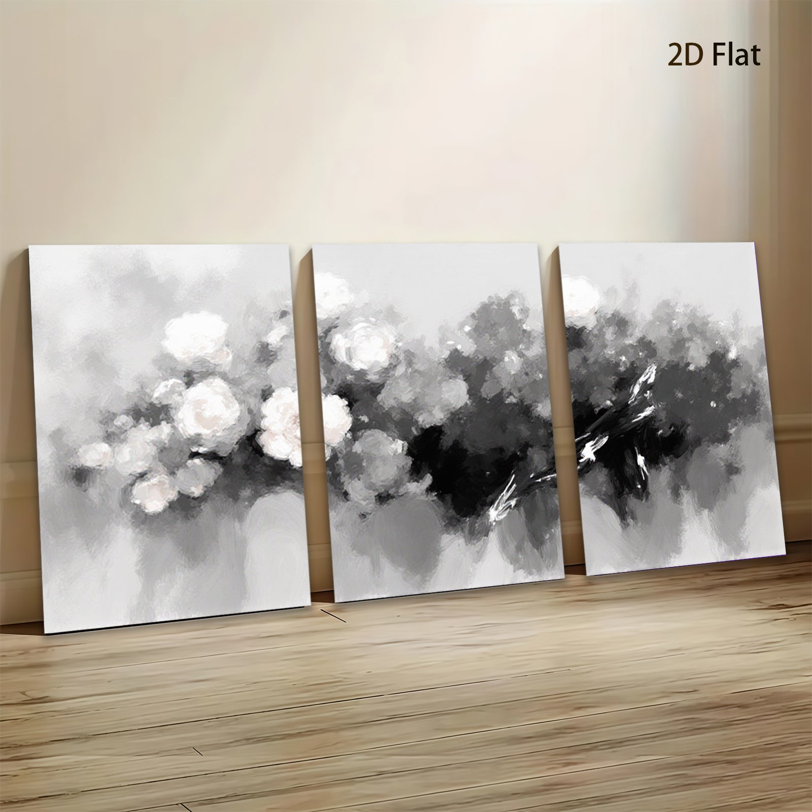 2D flat 1pc Abstract Floral Canvas Wall Art Modern Farmhouse Decor Living Room Bedroom Bathroom Gallery Wrapped Ready to Hang Teal Gray Neutral Tones