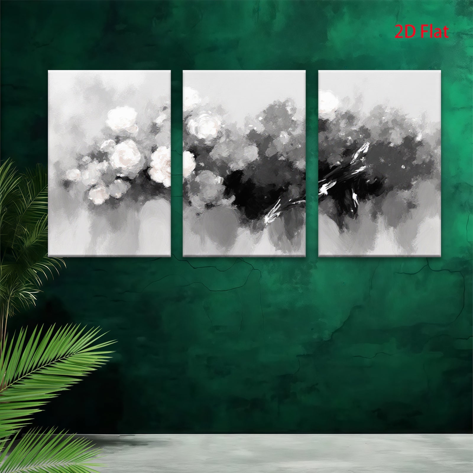 2D flat 1pc Abstract Floral Canvas Wall Art Modern Farmhouse Decor Living Room Bedroom Bathroom Gallery Wrapped Ready to Hang Teal Gray Neutral Tones
