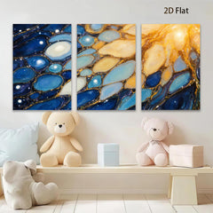 2D flat 1pc Abstract Fluid Art Gold Veins Blue White Wall Decor Living Room Bedroom Modern Farmhouse Canvas Prints Gallery Wrapped Ready to Hang