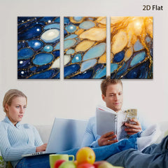 2D flat 1pc Abstract Fluid Art Gold Veins Blue White Wall Decor Living Room Bedroom Modern Farmhouse Canvas Prints Gallery Wrapped Ready to Hang