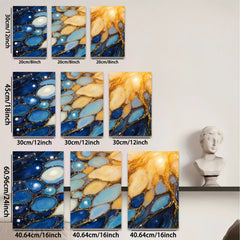 2D flat 1pc Abstract Fluid Art Gold Veins Blue White Wall Decor Living Room Bedroom Modern Farmhouse Canvas Prints Gallery Wrapped Ready to Hang