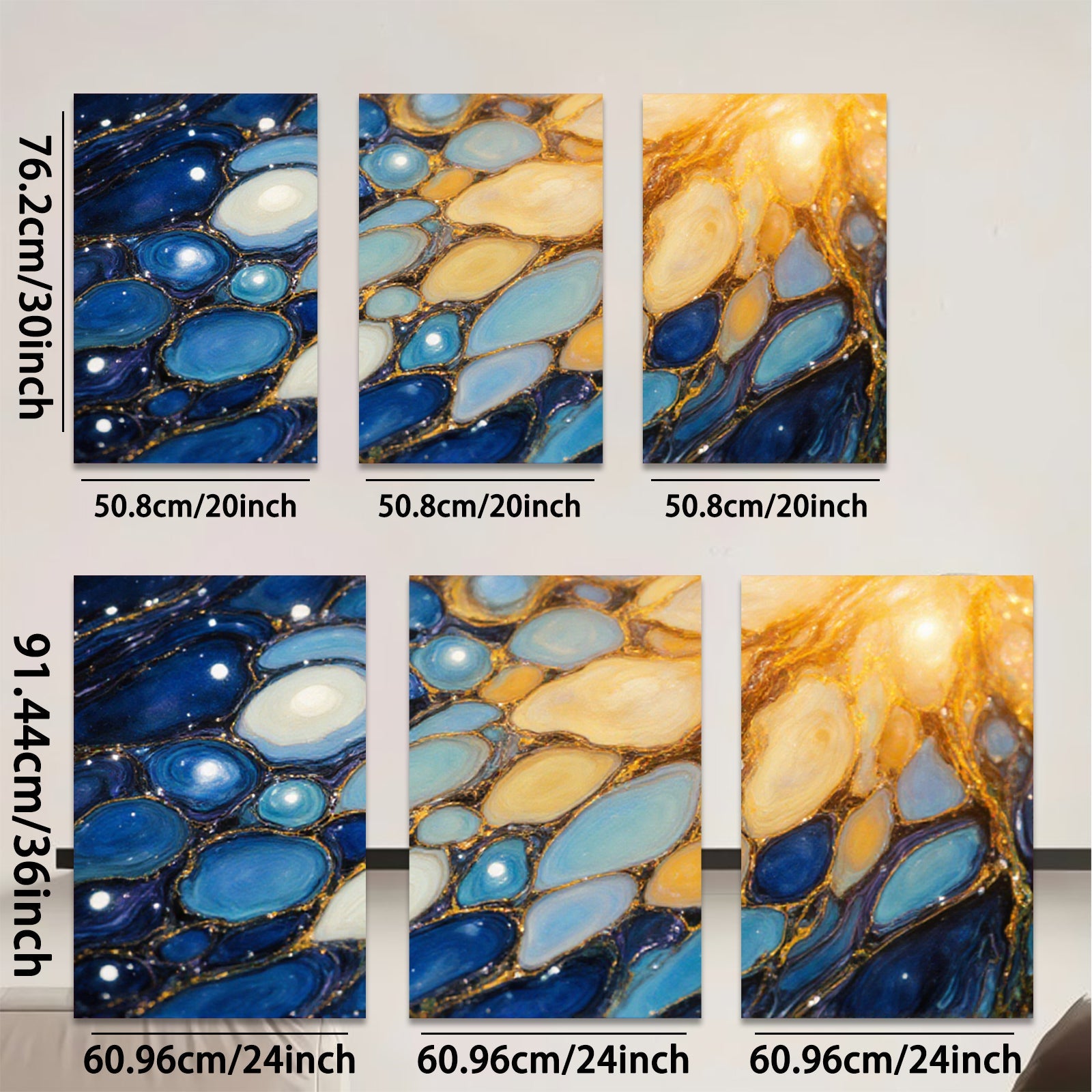 2D flat 1pc Abstract Fluid Art Gold Veins Blue White Wall Decor Living Room Bedroom Modern Farmhouse Canvas Prints Gallery Wrapped Ready to Hang