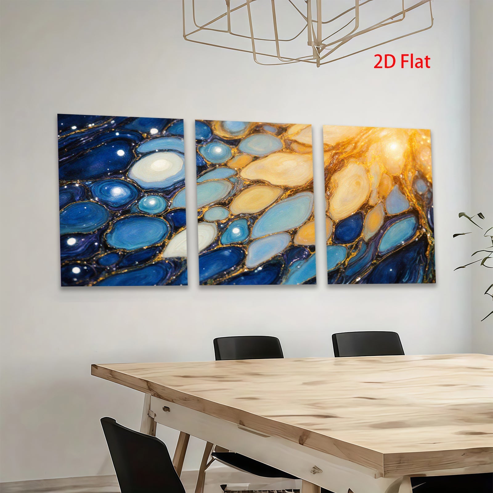 2D flat 1pc Abstract Fluid Art Gold Veins Blue White Wall Decor Living Room Bedroom Modern Farmhouse Canvas Prints Gallery Wrapped Ready to Hang