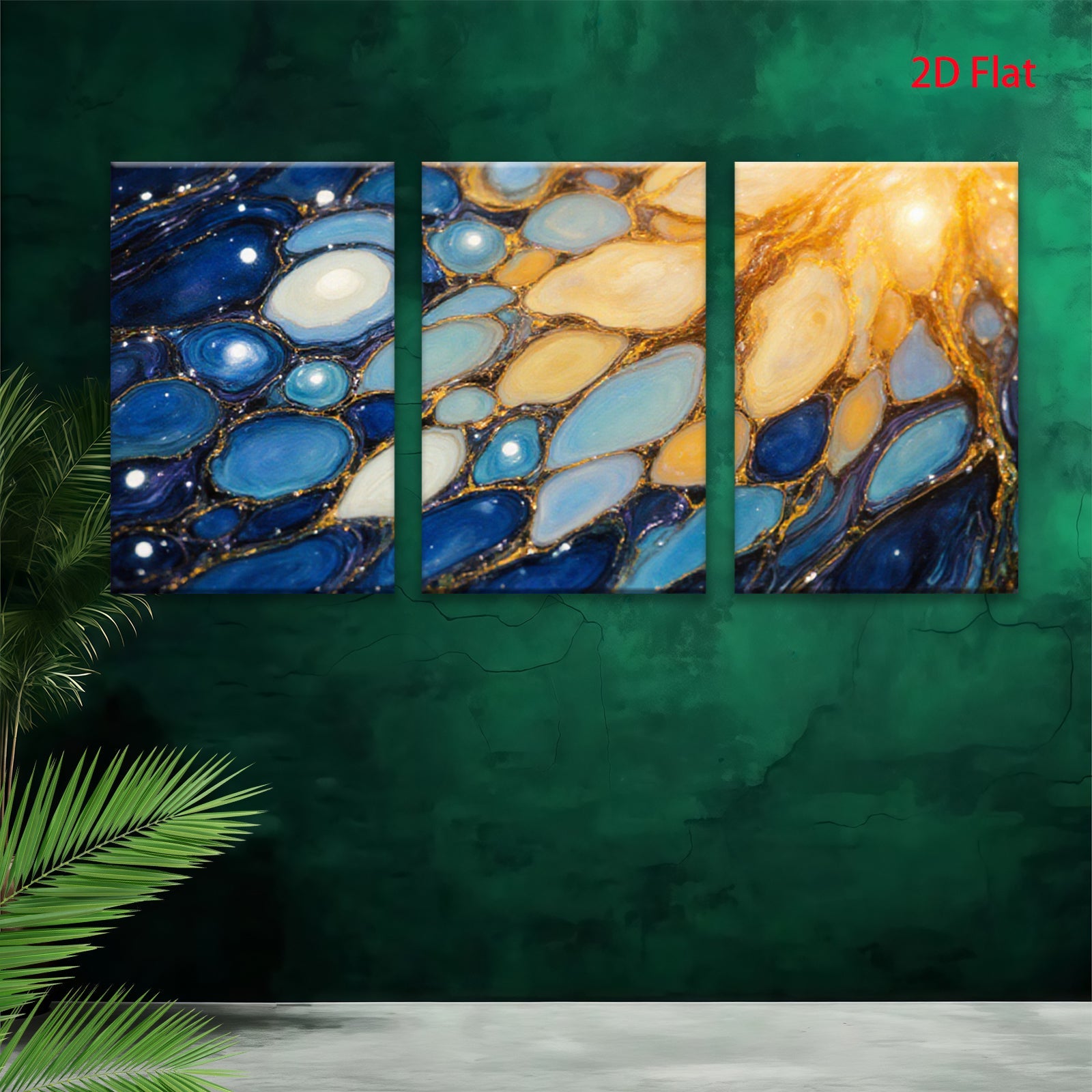 2D flat 1pc Abstract Fluid Art Gold Veins Blue White Wall Decor Living Room Bedroom Modern Farmhouse Canvas Prints Gallery Wrapped Ready to Hang