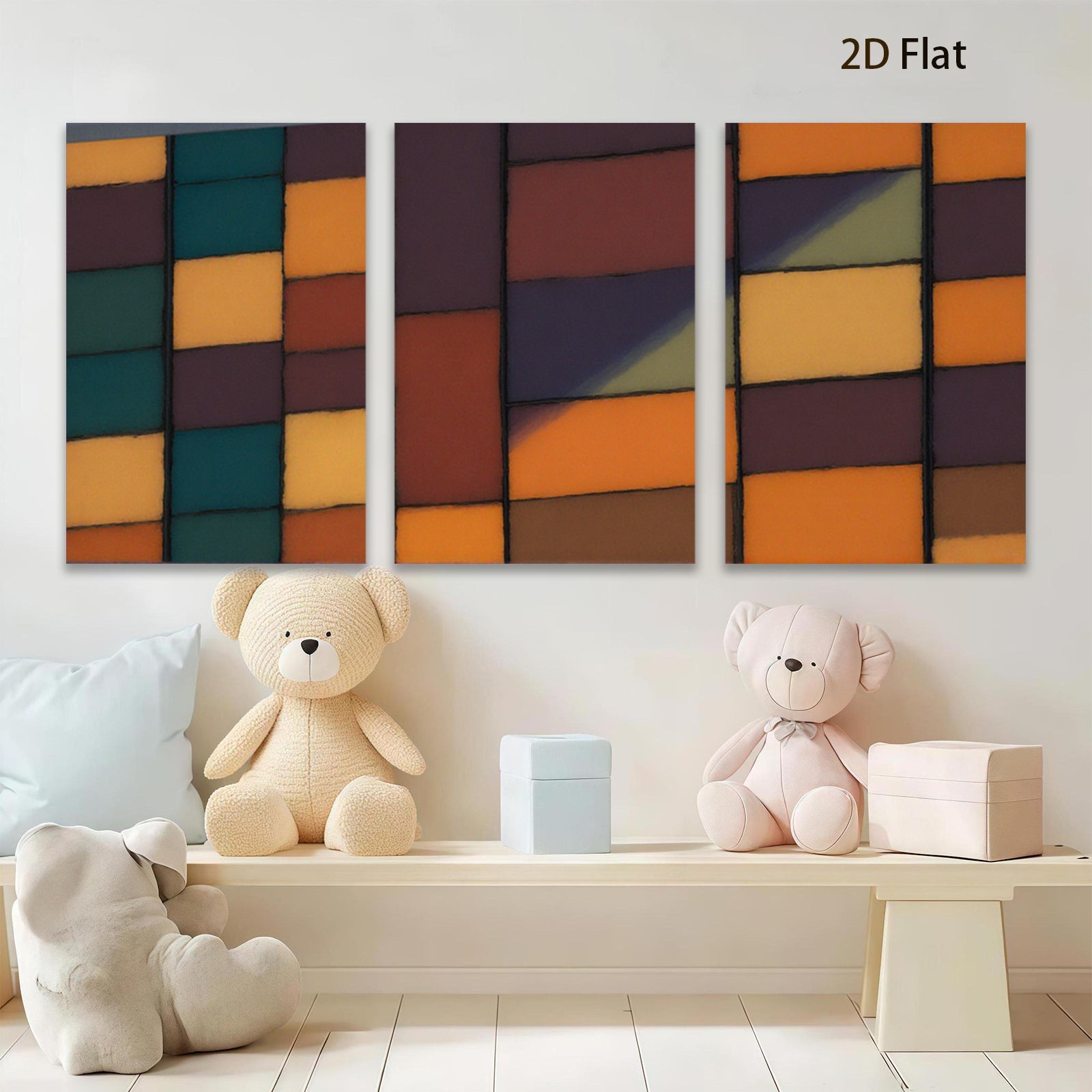 2D flat 1pc Abstract Geometric Blocks Modern Wall Art Living Room Bedroom Decor Farmhouse Style Canvas Prints Ready to Hang Large Size Contemporary Artwork