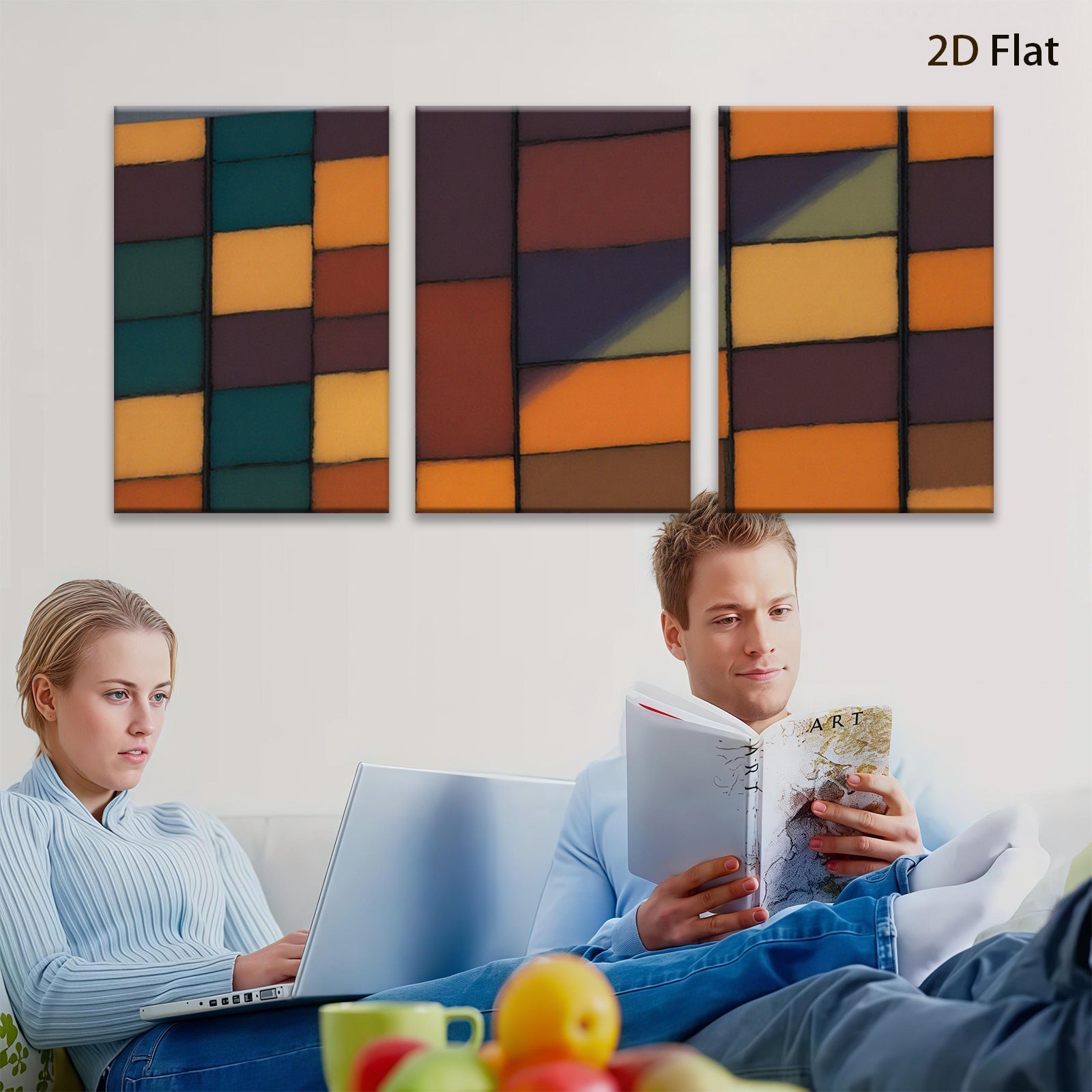 2D flat 1pc Abstract Geometric Blocks Modern Wall Art Living Room Bedroom Decor Farmhouse Style Canvas Prints Ready to Hang Large Size Contemporary Artwork