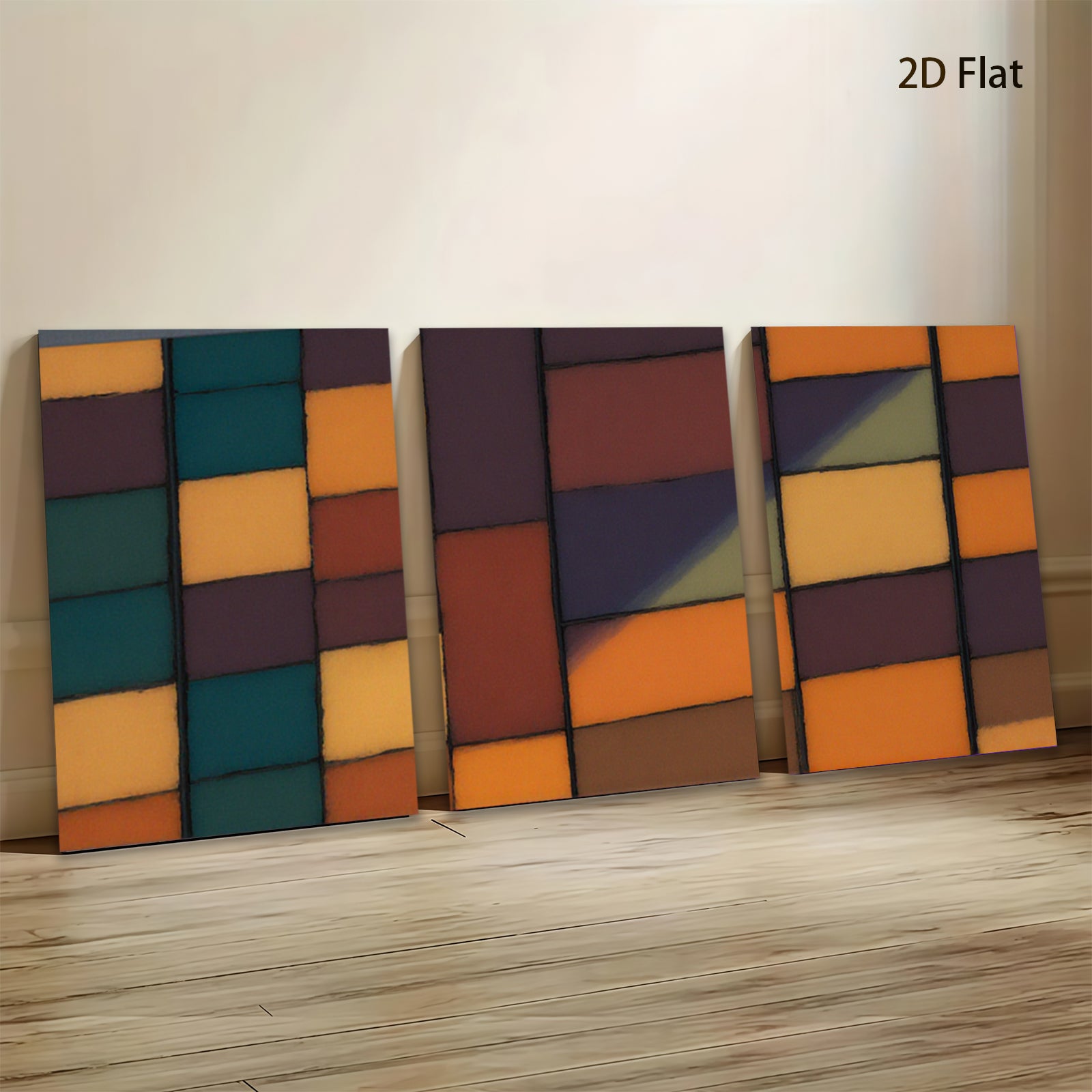 2D flat 1pc Abstract Geometric Blocks Modern Wall Art Living Room Bedroom Decor Farmhouse Style Canvas Prints Ready to Hang Large Size Contemporary Artwork