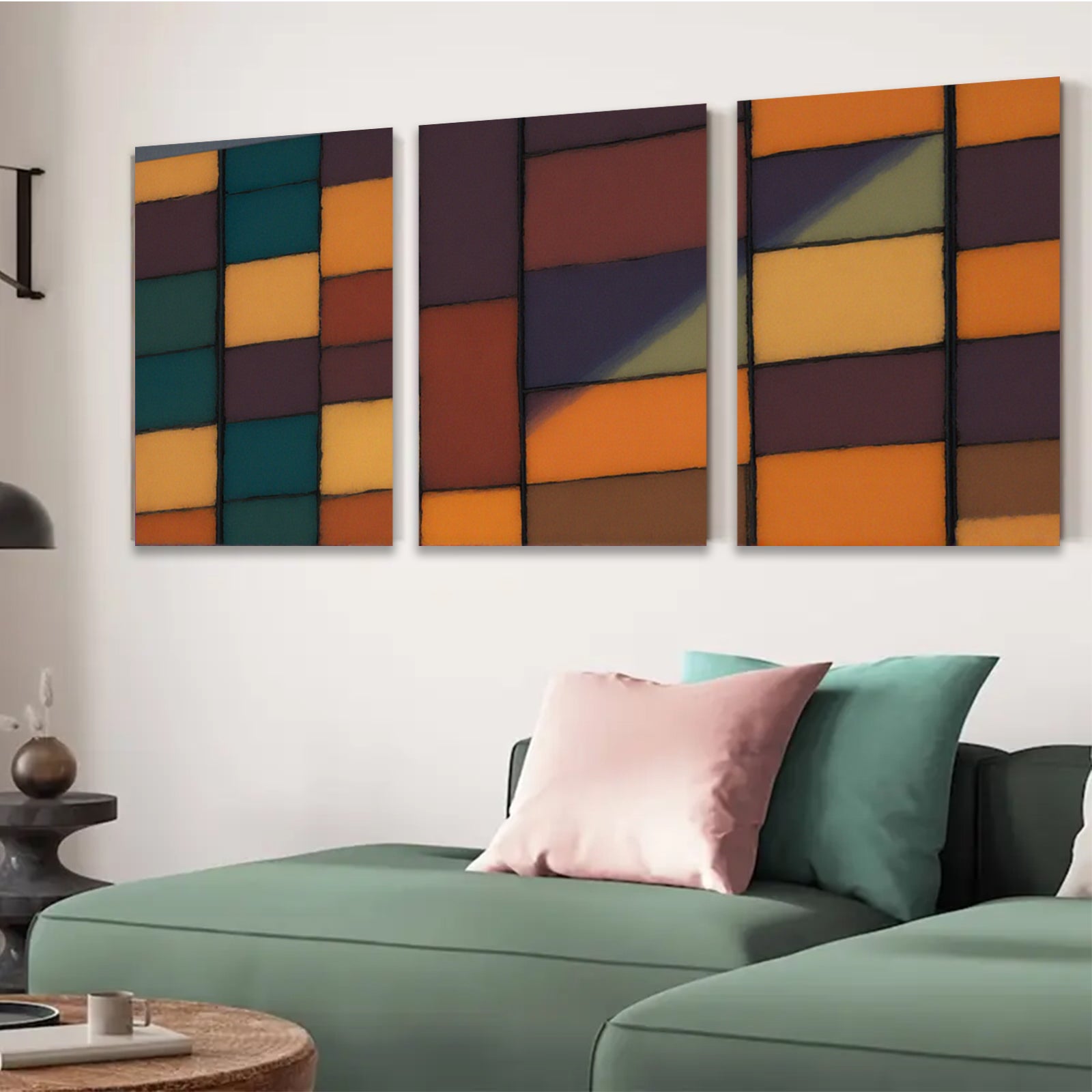 2D flat 1pc Abstract Geometric Blocks Modern Wall Art Living Room Bedroom Decor Farmhouse Style Canvas Prints Ready to Hang Large Size Contemporary Artwork